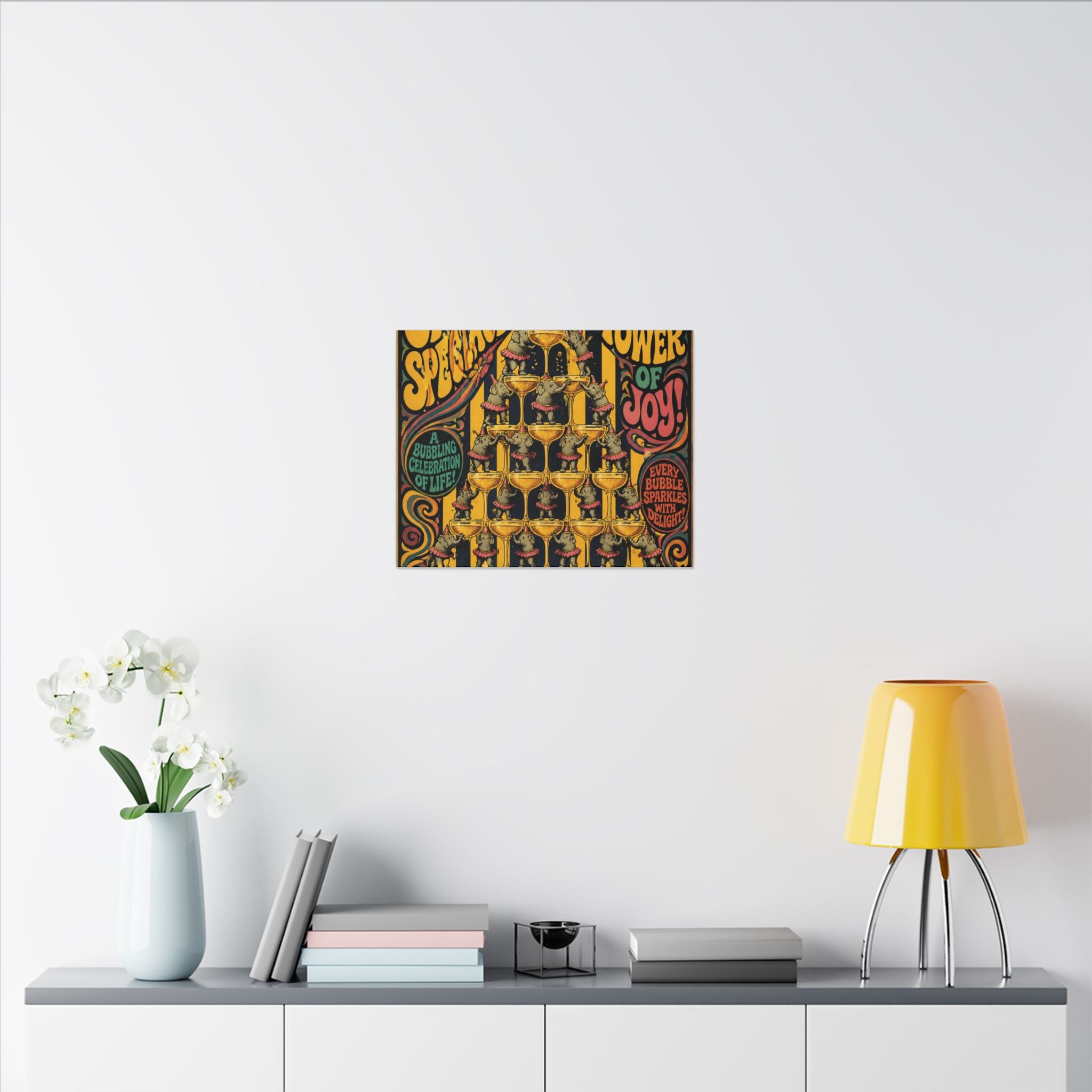 Champagne Tower Elephants Wall Art Canvas 24×36 Psychedelic Dining Room Decor Maximalist Print
