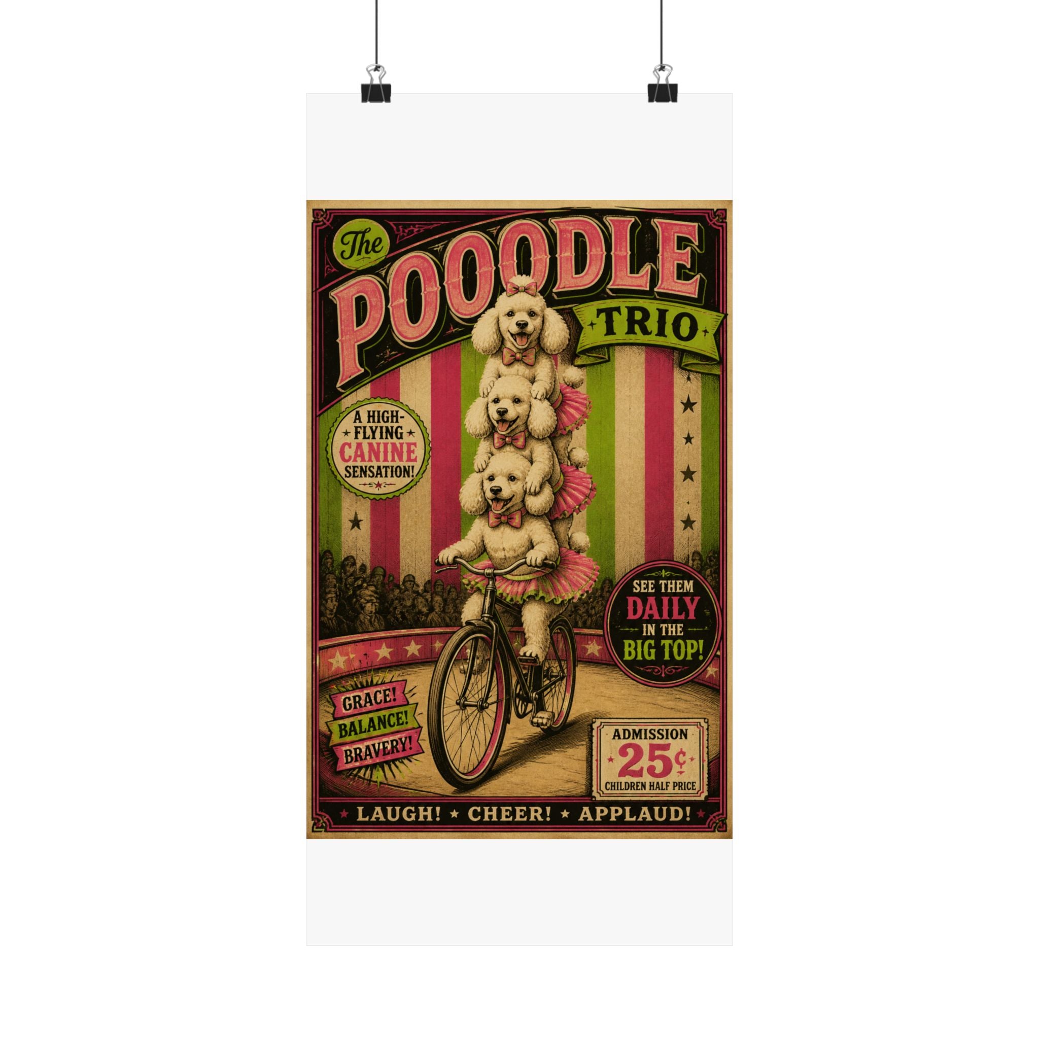 Poodle Stack Bicycle Wall Art Poster 24×36 Vintage Circus Bedroom Decor Maximalist Print