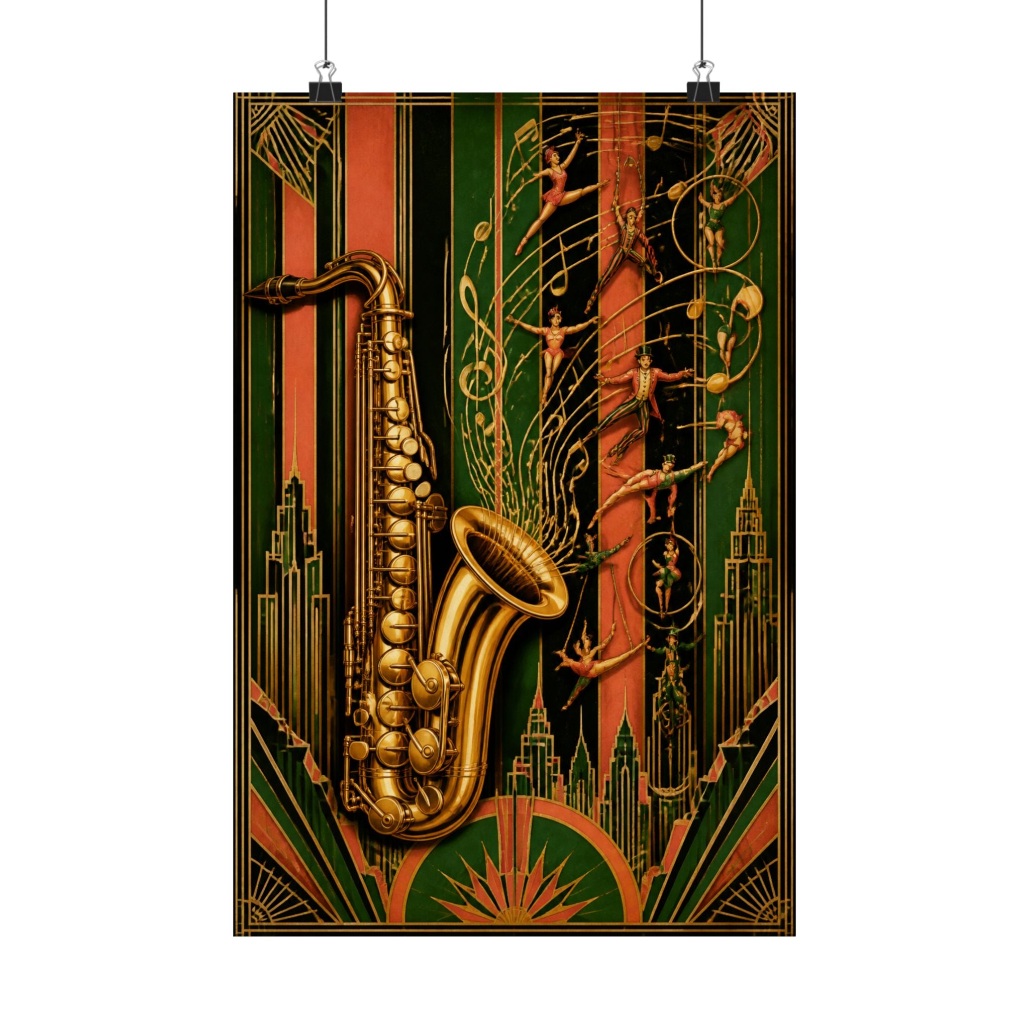 Saxophone Music Circus Wall Art Poster 24×36 Art Deco Bar Area Decor Maximalist Print