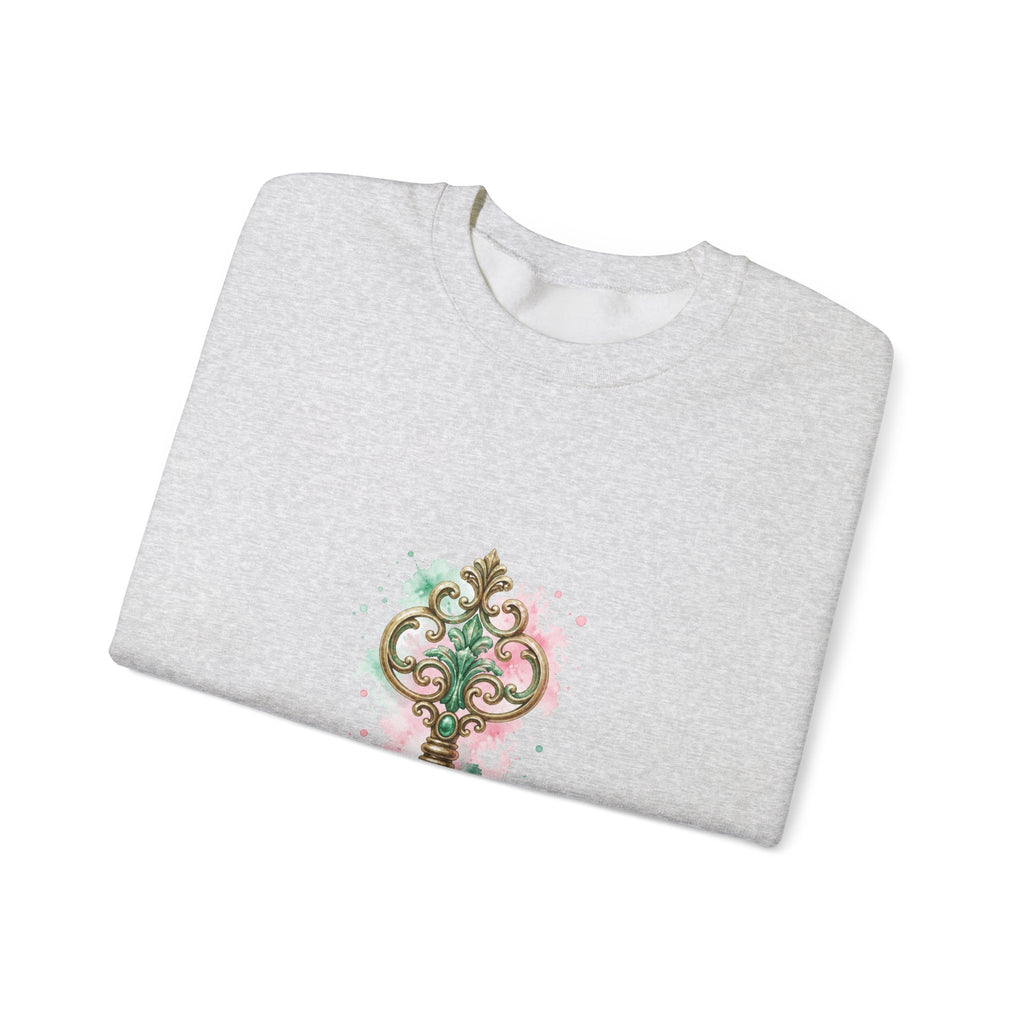 Matching Couple Sweatshirt - Key & Lock Matching Couple Crewneck Sweatshirt Watercolor Art His Hers Engagement Gift - Design A