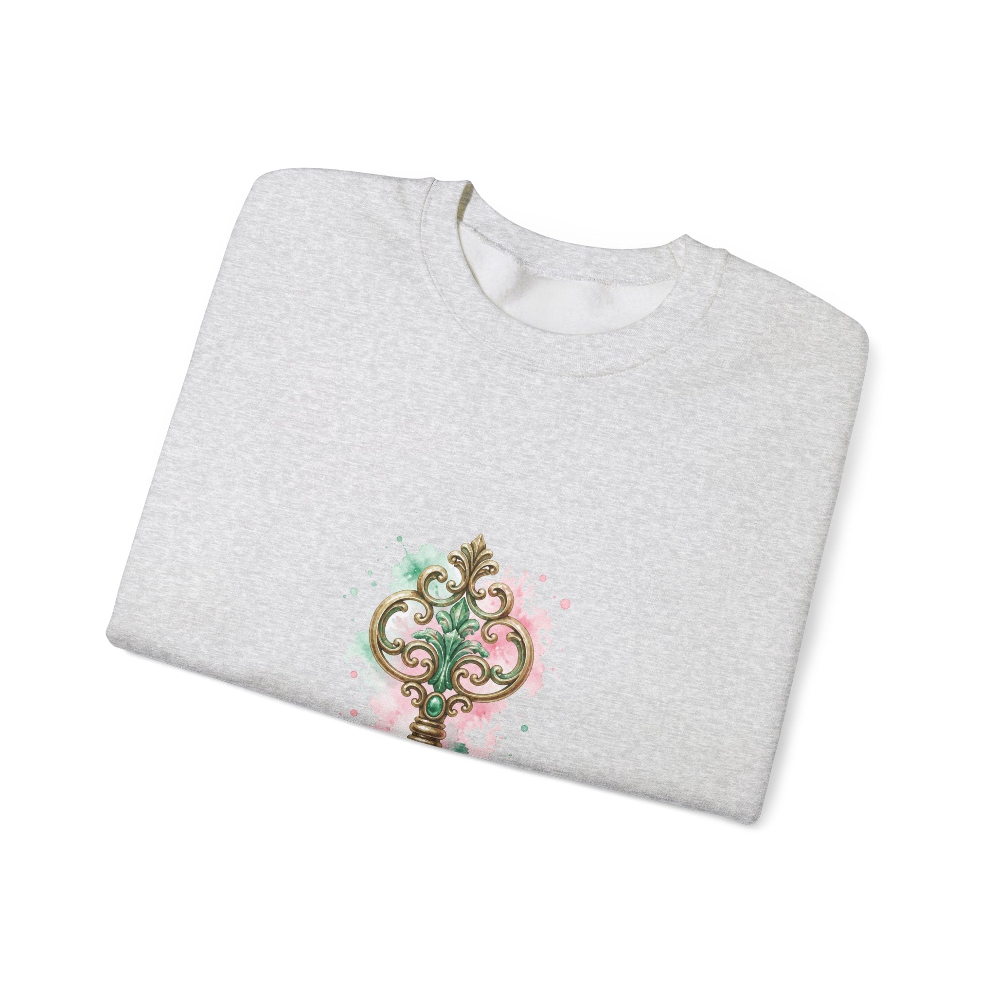 Matching Couple Sweatshirt - Key & Lock Matching Couple Crewneck Sweatshirt Watercolor Art His Hers Engagement Gift - Design A