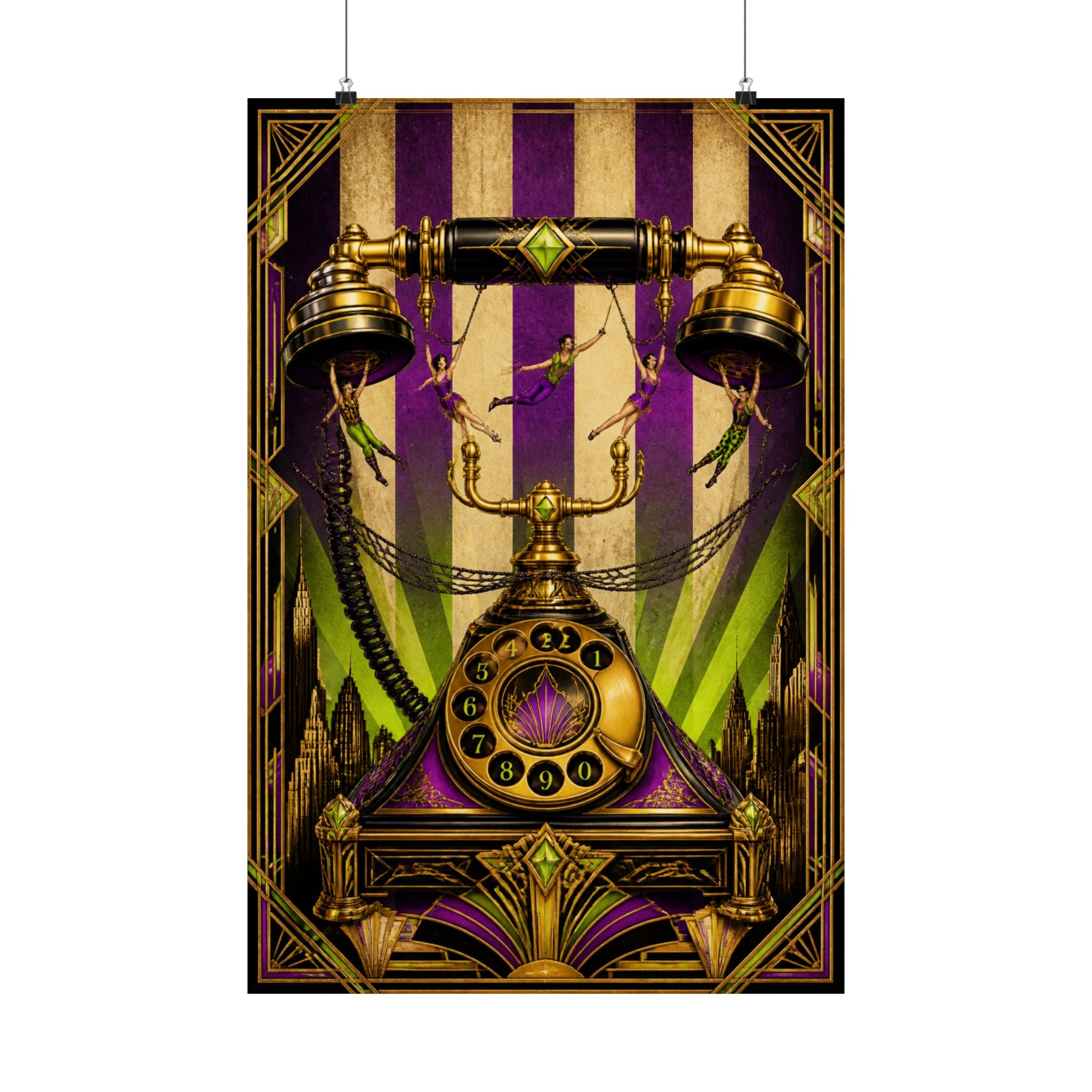 Vintage Telephone Booth Wall Art Poster 24×36 Art Deco Bar Area Decor Maximalist Print