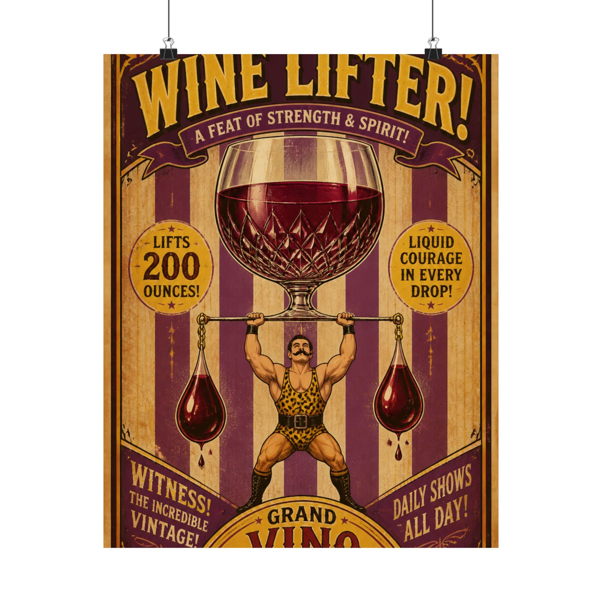 Wine Glass Strongman Wall Art Poster 18×24 Vintage Circus Kitchen Decor Maximalist Print