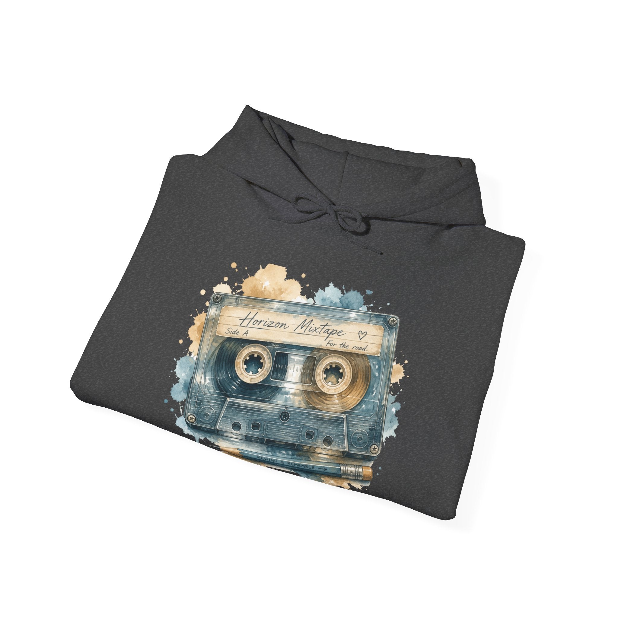 Matching Couple Sweatshirt - Vinyl & Cassette Matching Couple Hooded Sweatshirt Watercolor Art His Hers Engagement Gift - Design B