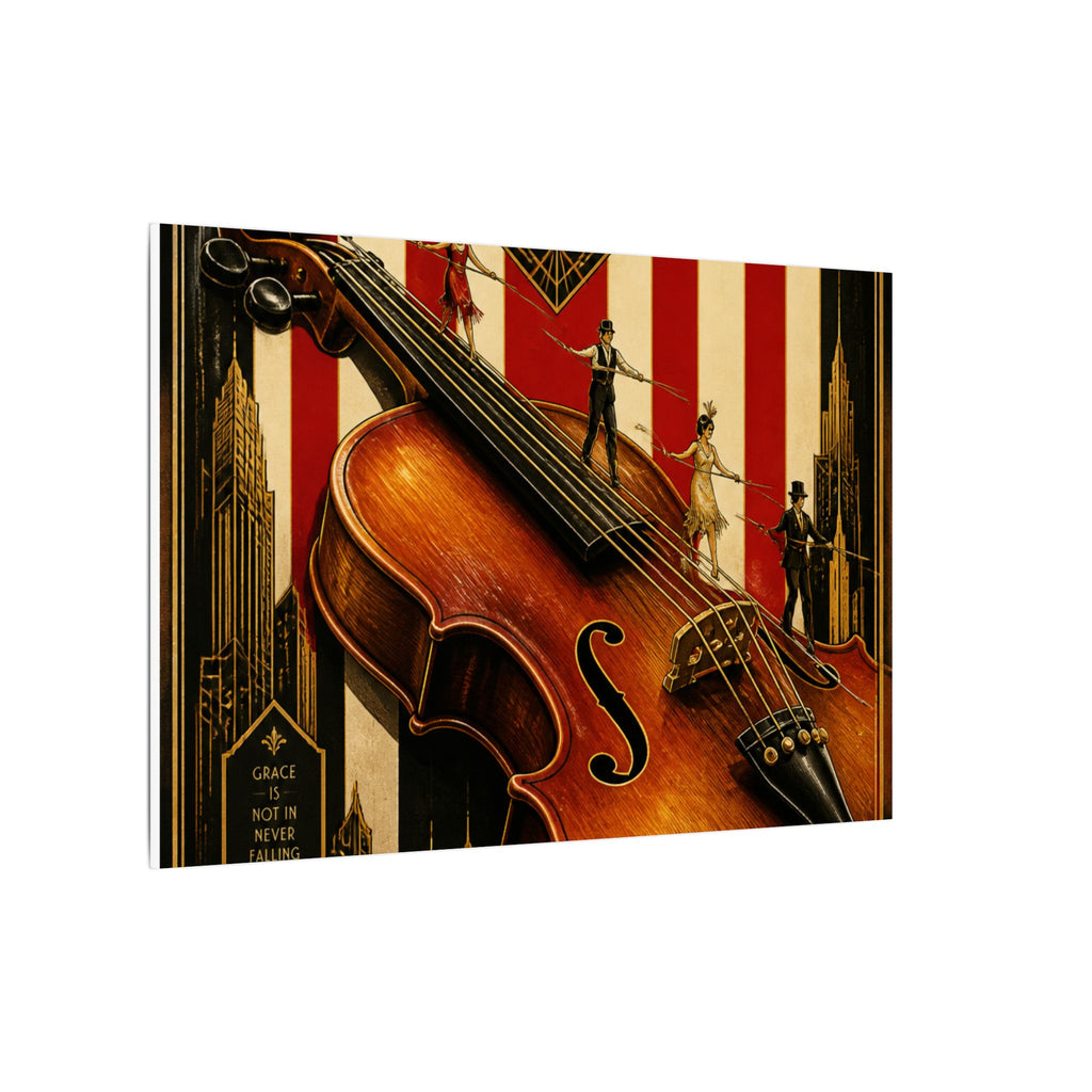 Violin Tightrope Bridge Wall Art Canvas 16×20 Art Deco Entryway Decor Maximalist Print