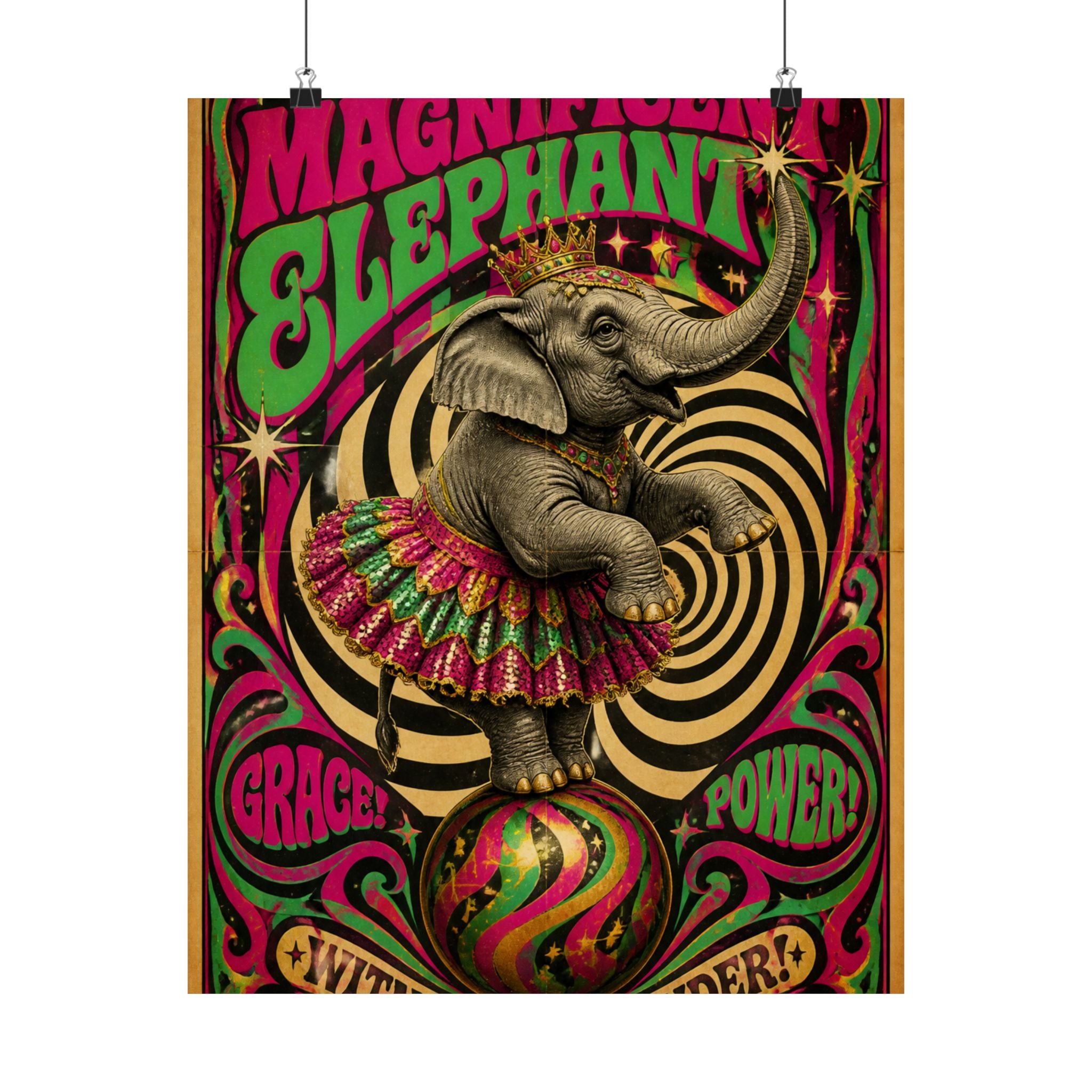 Elephant on Ball Wall Art Poster 18×24 Psychedelic Cafe Decor Maximalist Print