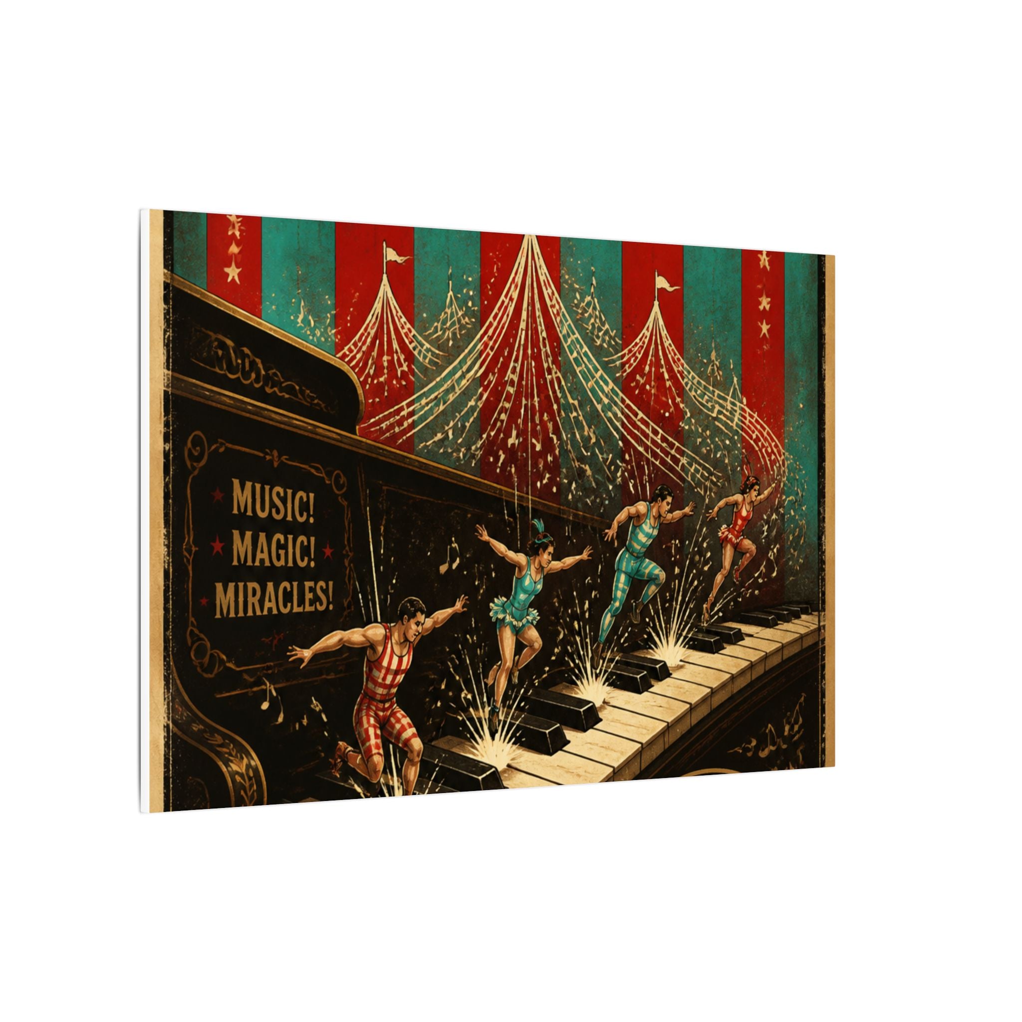 Grand Piano Acrobats Wall Art Canvas 16×20 Vintage Circus Kitchen Decor Maximalist Print