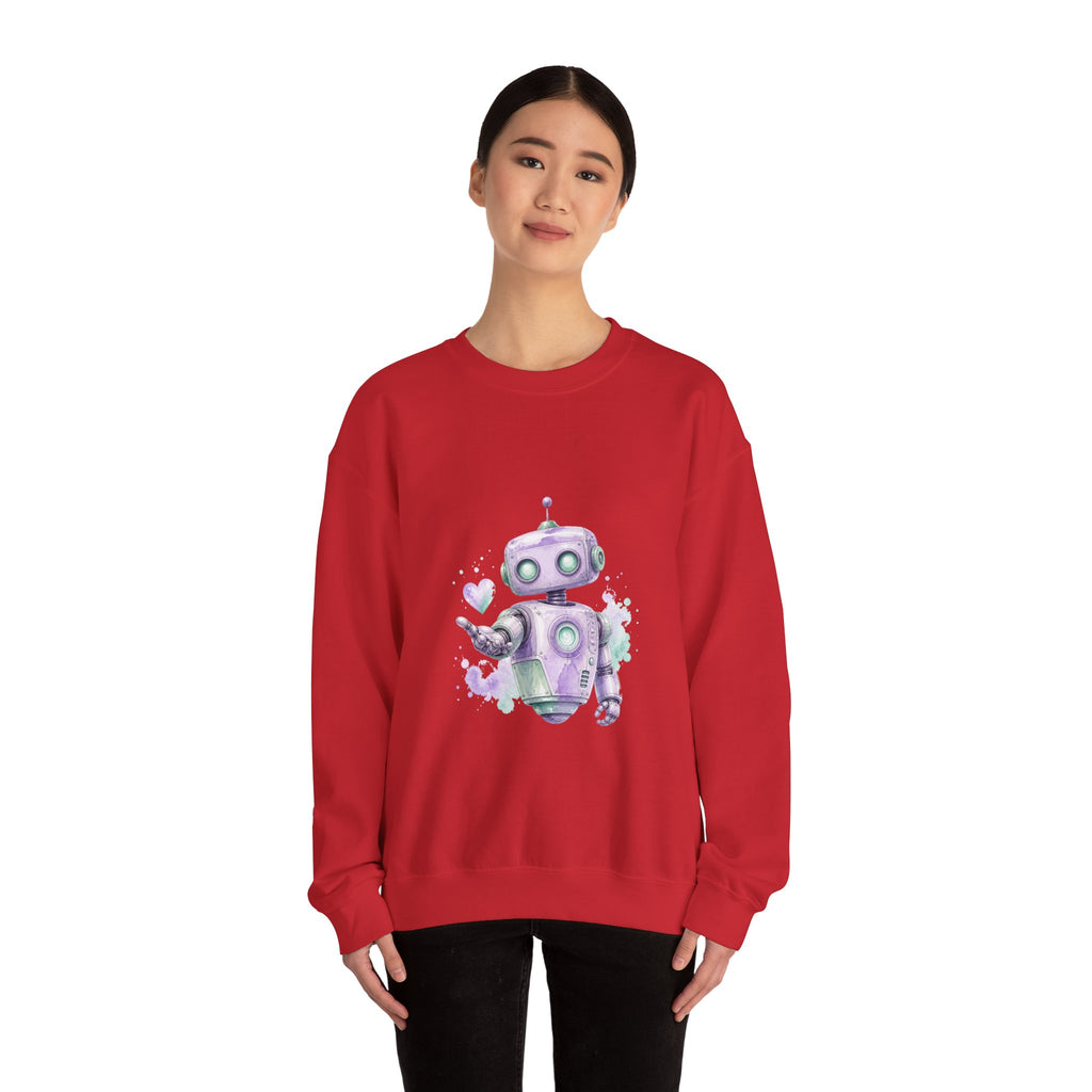Matching Couple Sweatshirt - Robot & Heart Matching Couple Premium Fleece Sweatshirt Watercolor Art His Hers Birthday Gift - Design A