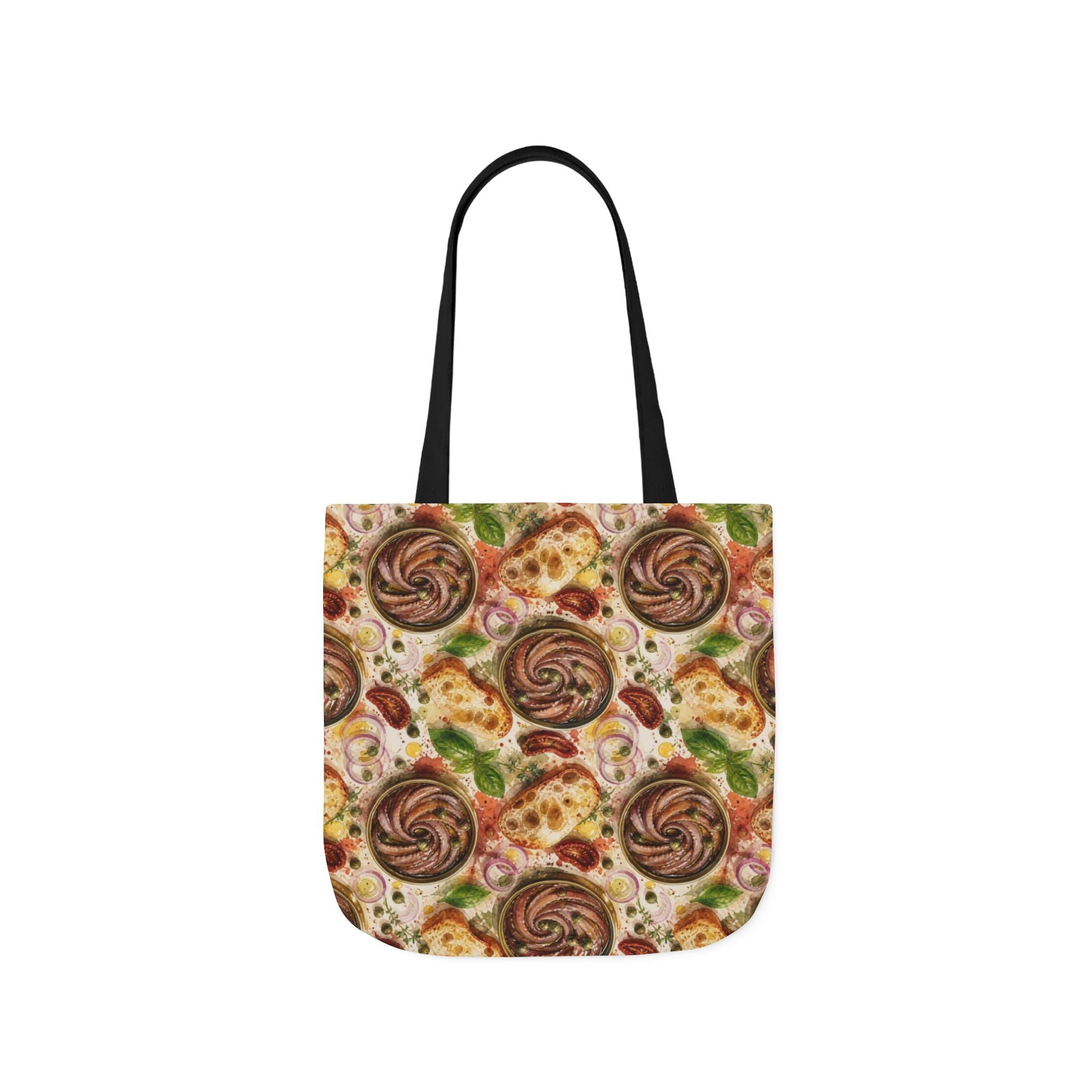 Anchovies & Capers Canvas Tote Bag Mediterranean Kitchen Watercolor Splash Design Italian Cottagecore Gift