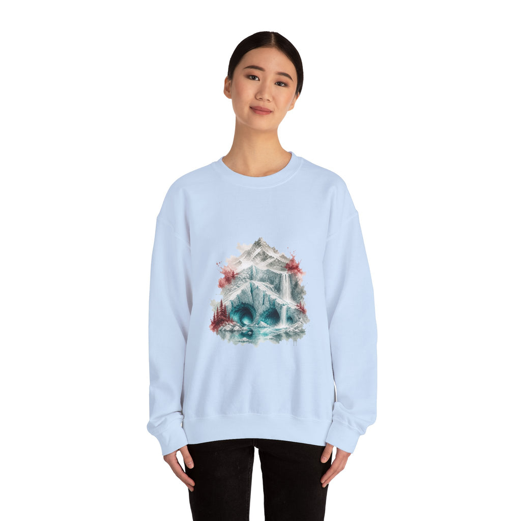 Matching Couple Sweatshirt - Volcano & Glacier Matching Couple Premium Fleece Sweatshirt Watercolor Art His Hers Birthday Gift - Design B
