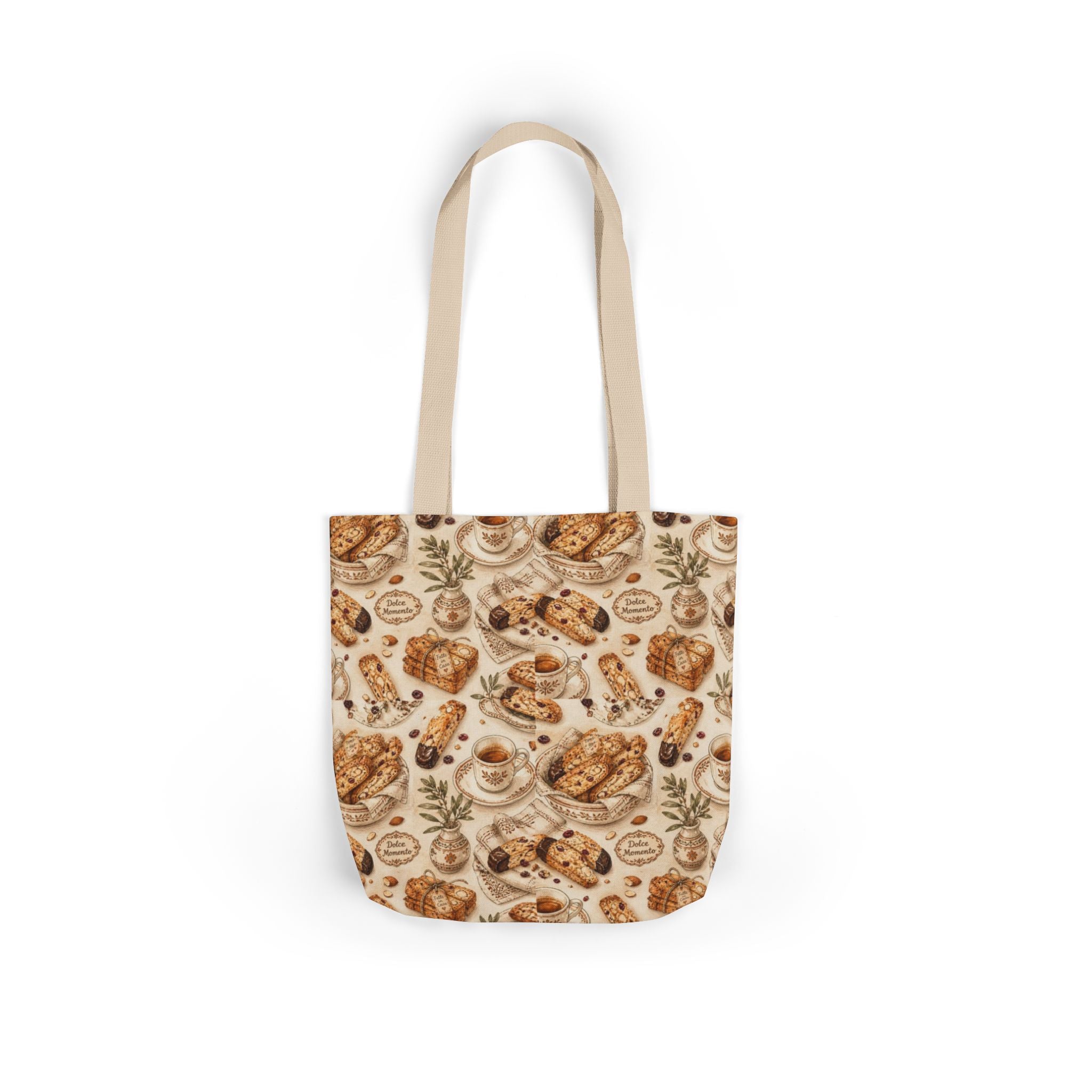 Almond Biscotti Canvas Tote Bag Mediterranean Kitchen Watercolor Design Italian Cottagecore Gift