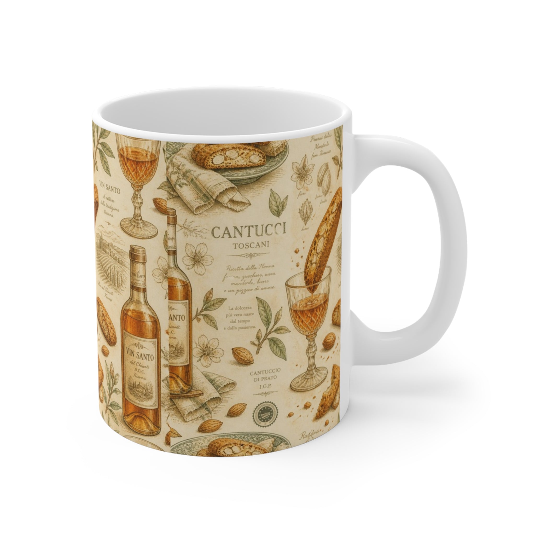 Biscotti & Vin Santo 11oz Ceramic Mug Mediterranean Kitchen Botanical Design Italian Cottagecore Gift