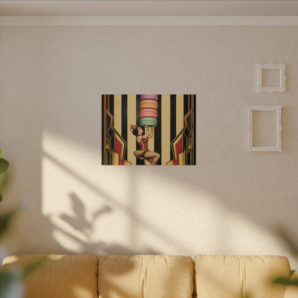 Macaron Balancing Tower Wall Art Canvas 24×36 Art Deco Bar Area Decor Maximalist Print