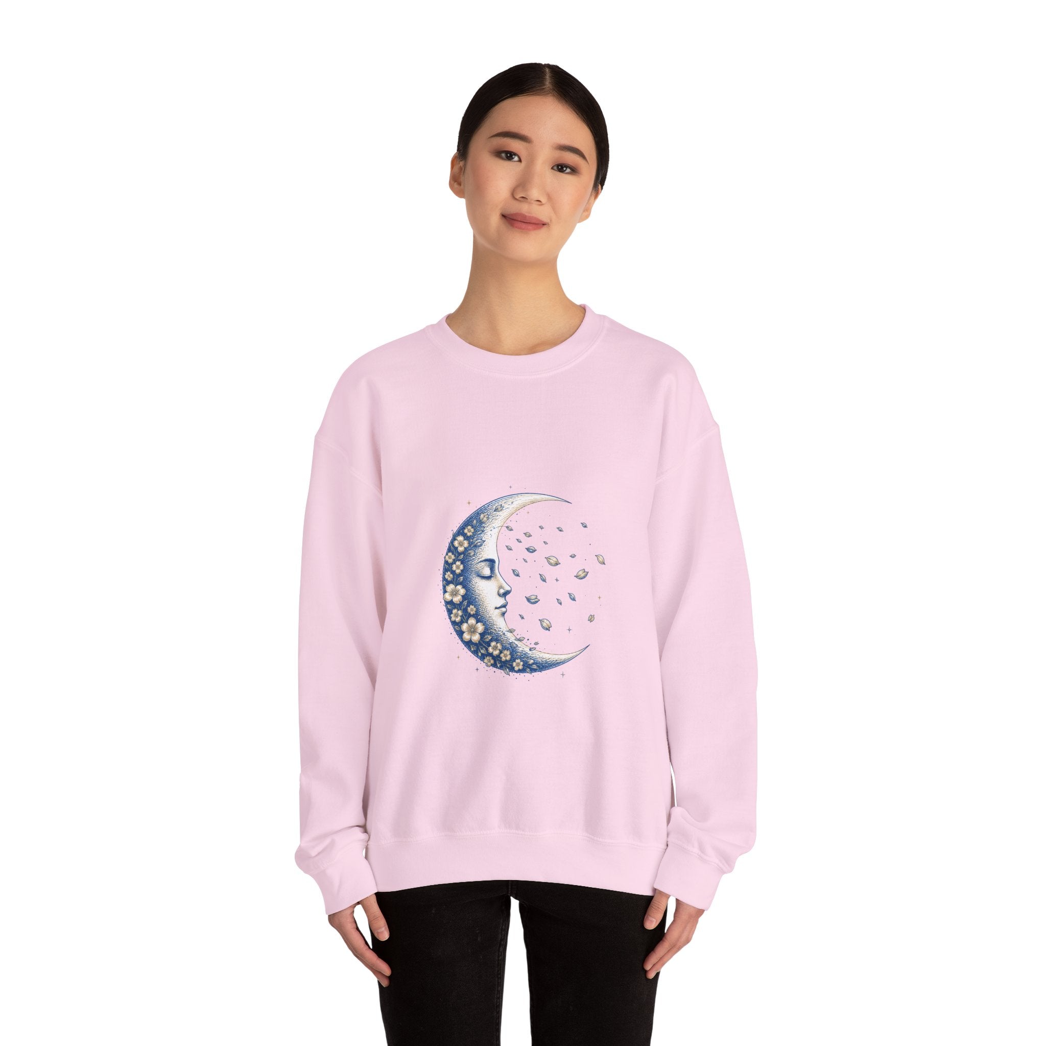 Matching Couple Sweatshirt - Waxing & Waning Moon Matching Couple Crewneck Sweatshirt Hand-Drawn Art His Hers Best Friend Gift - Design B