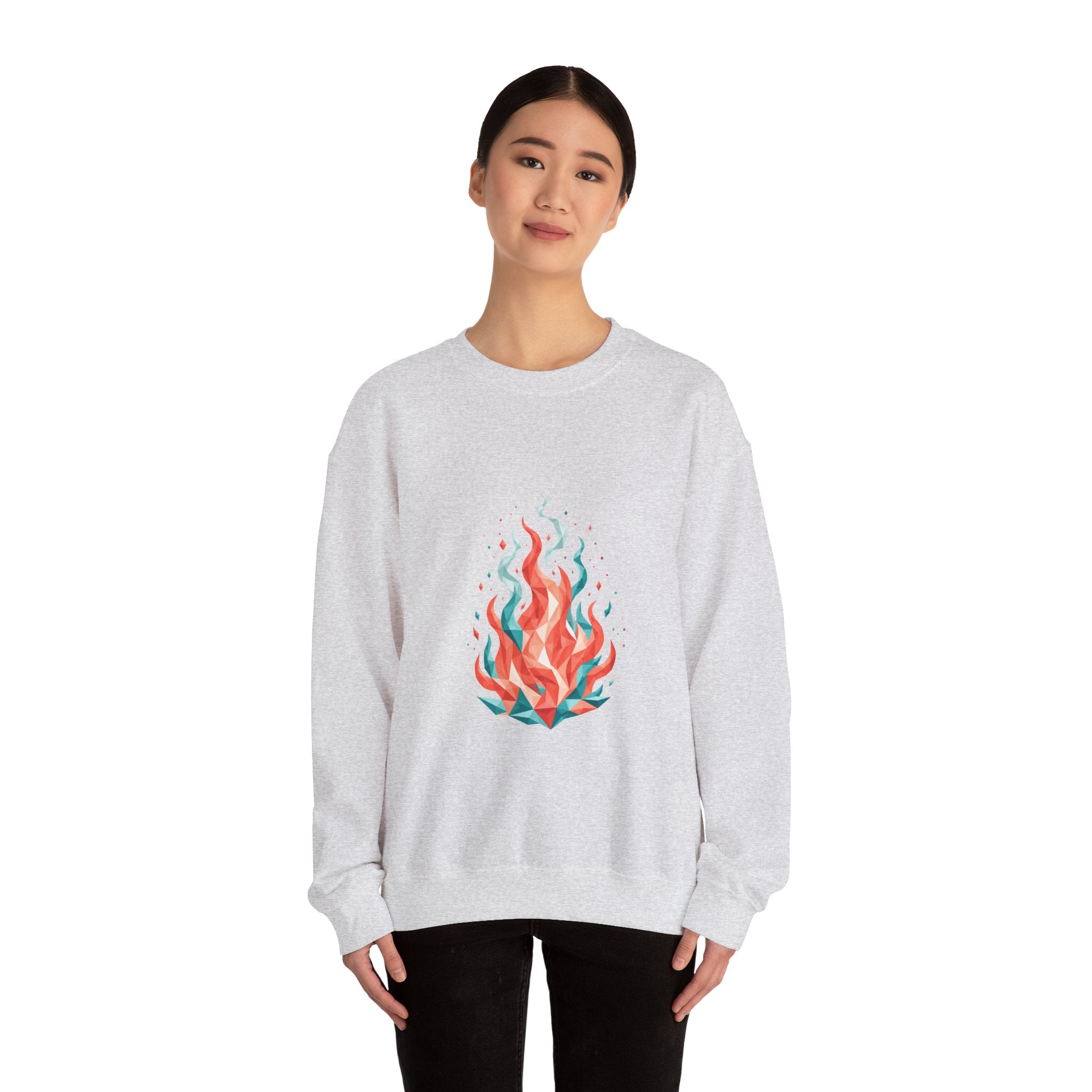 Matching Couple Sweatshirt - Wildfire & Waterfall Matching Couple Premium Fleece Sweatshirt Geometric Art His Hers Love Gift - Design A