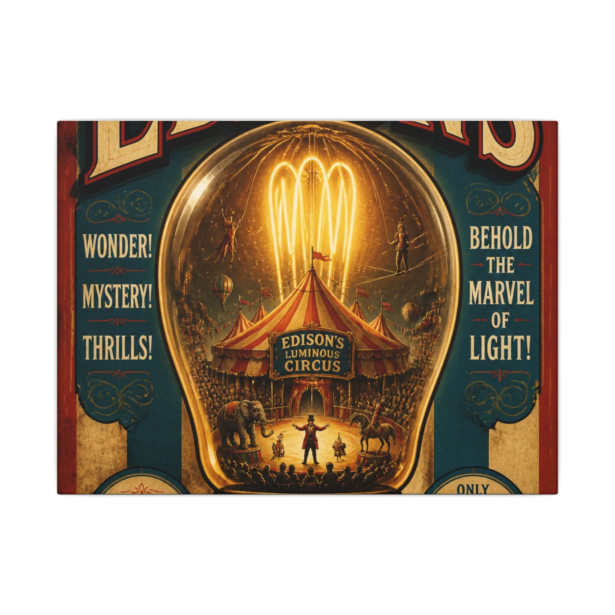 Light Bulb Circus Wall Art Canvas 24×36 Vintage Circus Bedroom Decor Maximalist Print