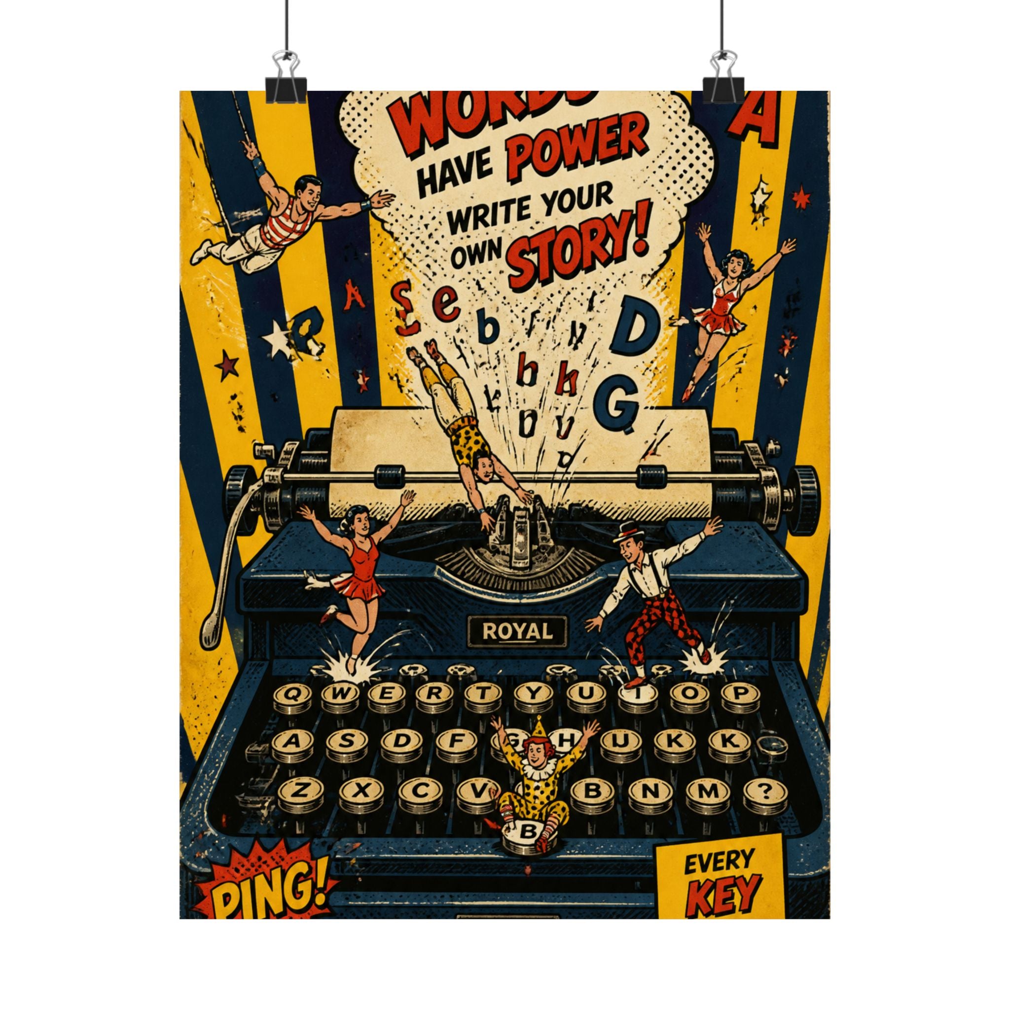 Typewriter Flying Letters Wall Art Poster 24×36 Pop Art Restaurant Decor Maximalist Print