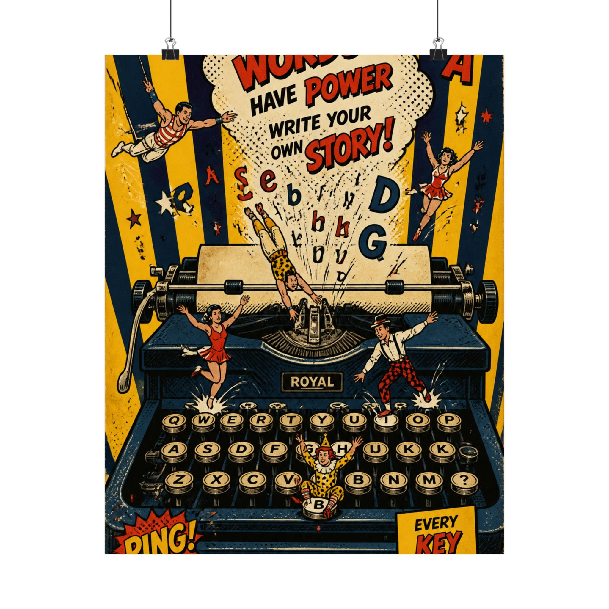 Typewriter Flying Letters Wall Art Poster 24×36 Pop Art Restaurant Decor Maximalist Print
