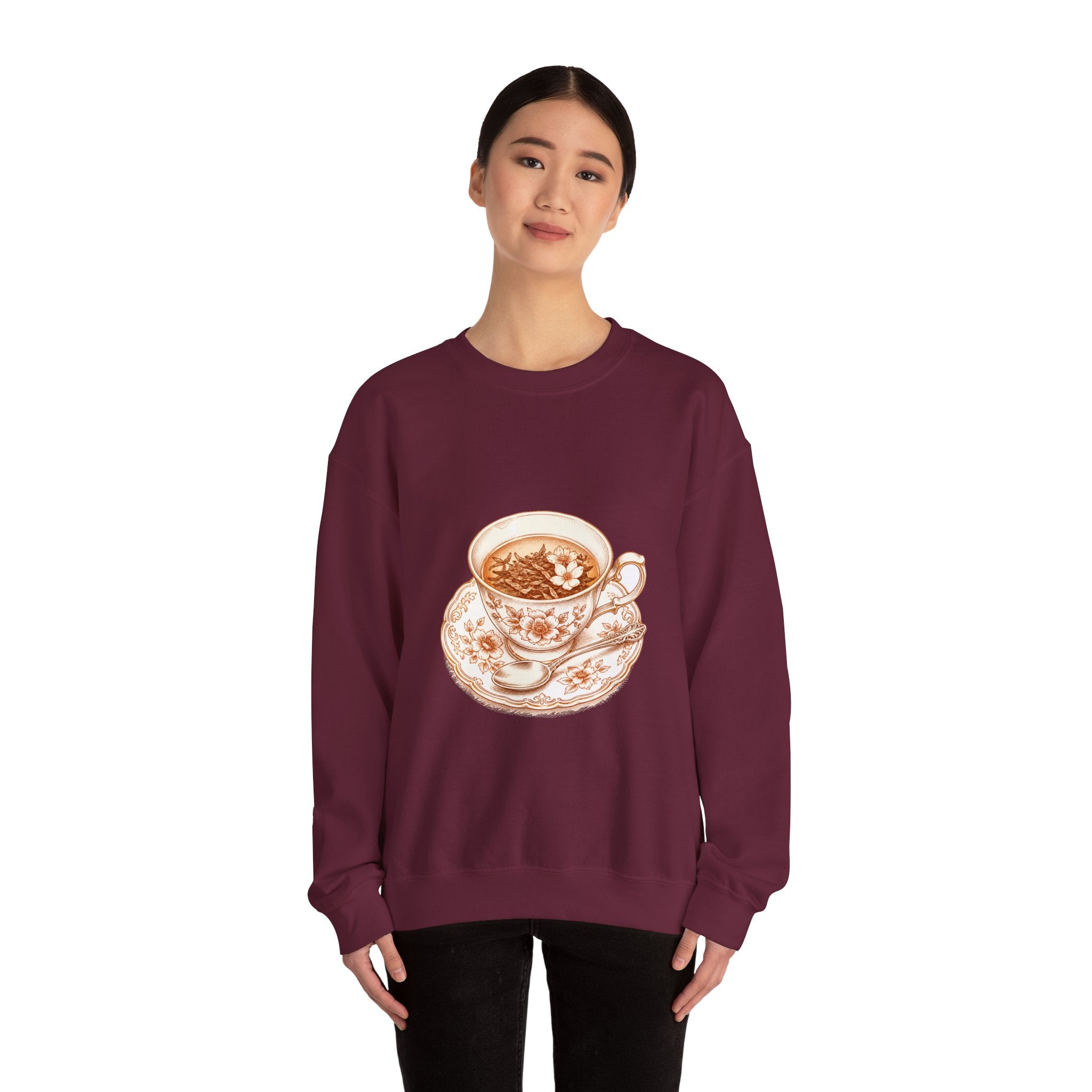 Matching Couple Sweatshirt - Coffee & Tea Matching Couple Crewneck Sweatshirt Hand-Drawn Art His Hers Best Friend Gift - Design B