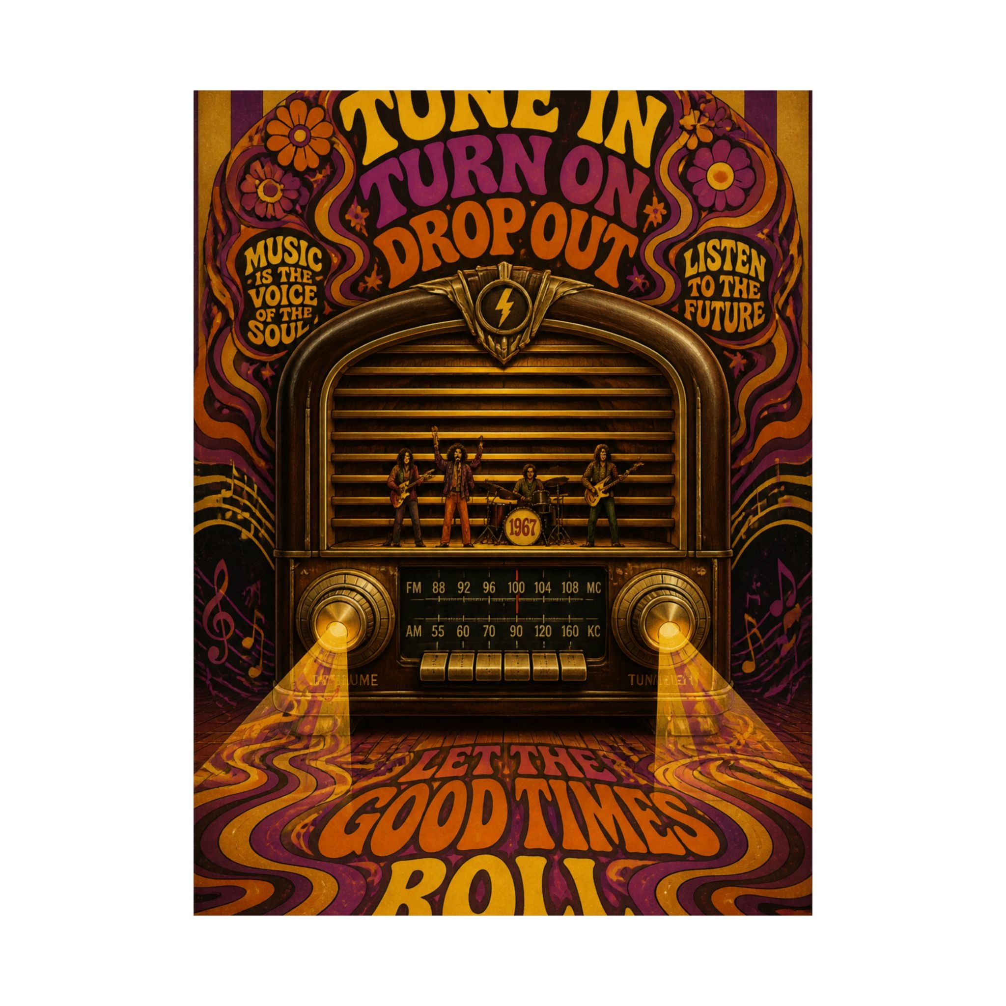 Vintage Radio Stage Wall Art Poster 18×24 Psychedelic Cafe Decor Maximalist Print