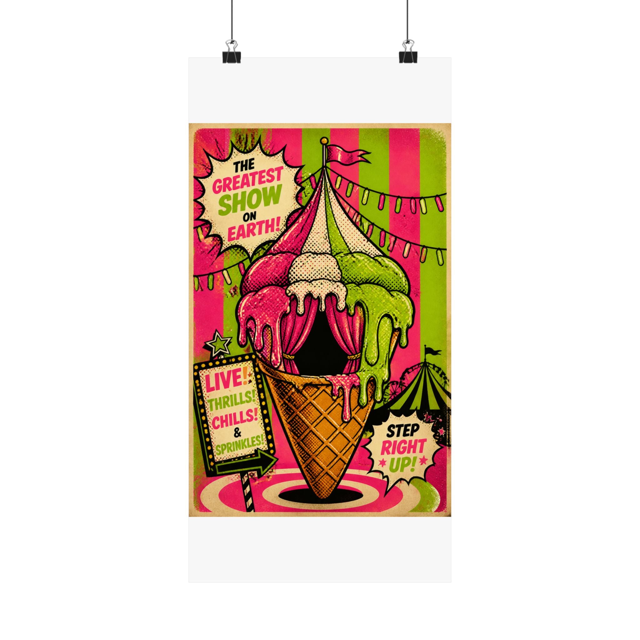 Ice Cream Cone Circus Tent Wall Art Poster 24×36 Pop Art Restaurant Decor Maximalist Print