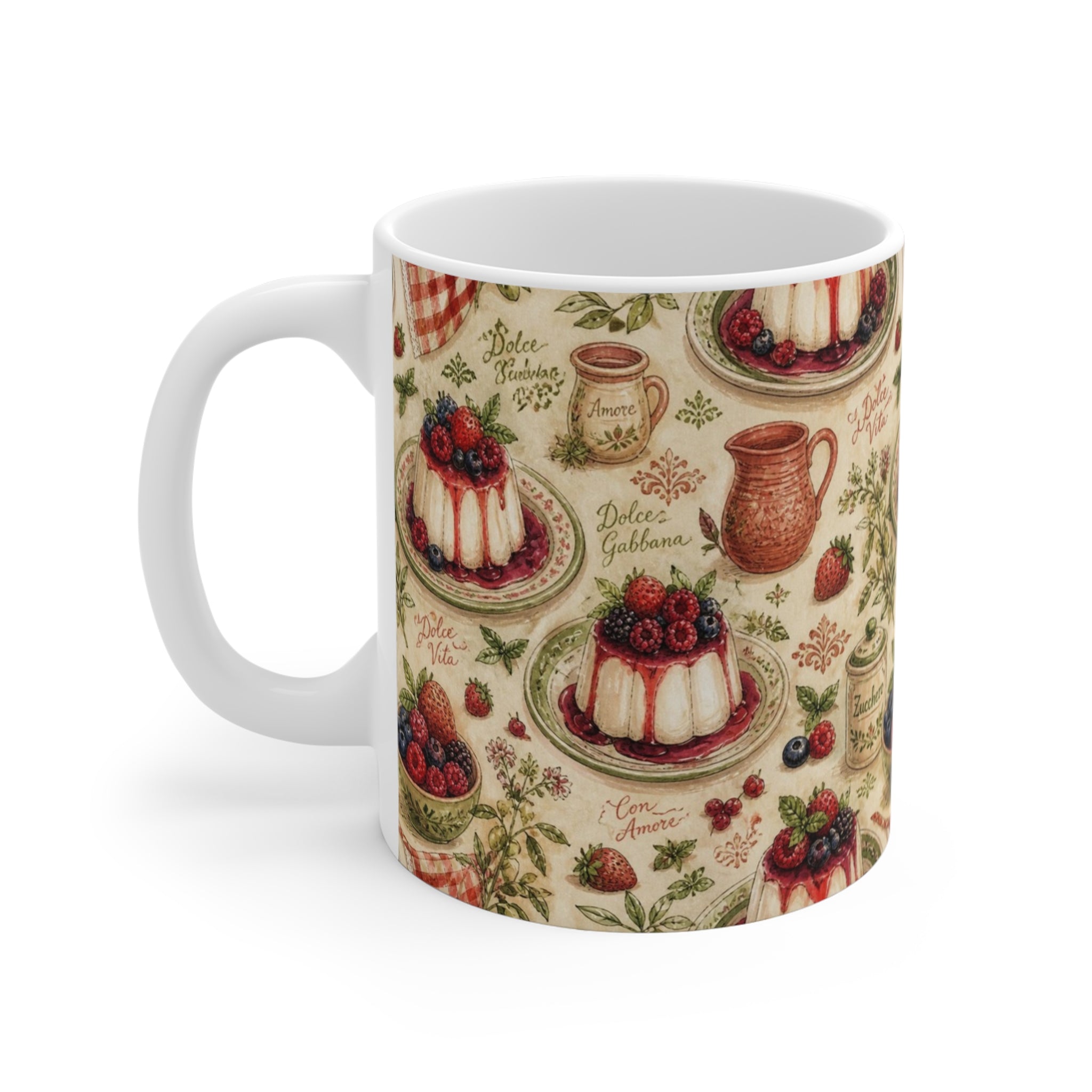 Panna Cotta 11oz Ceramic Mug Mediterranean Kitchen Watercolor Design Italian Cottagecore Gift