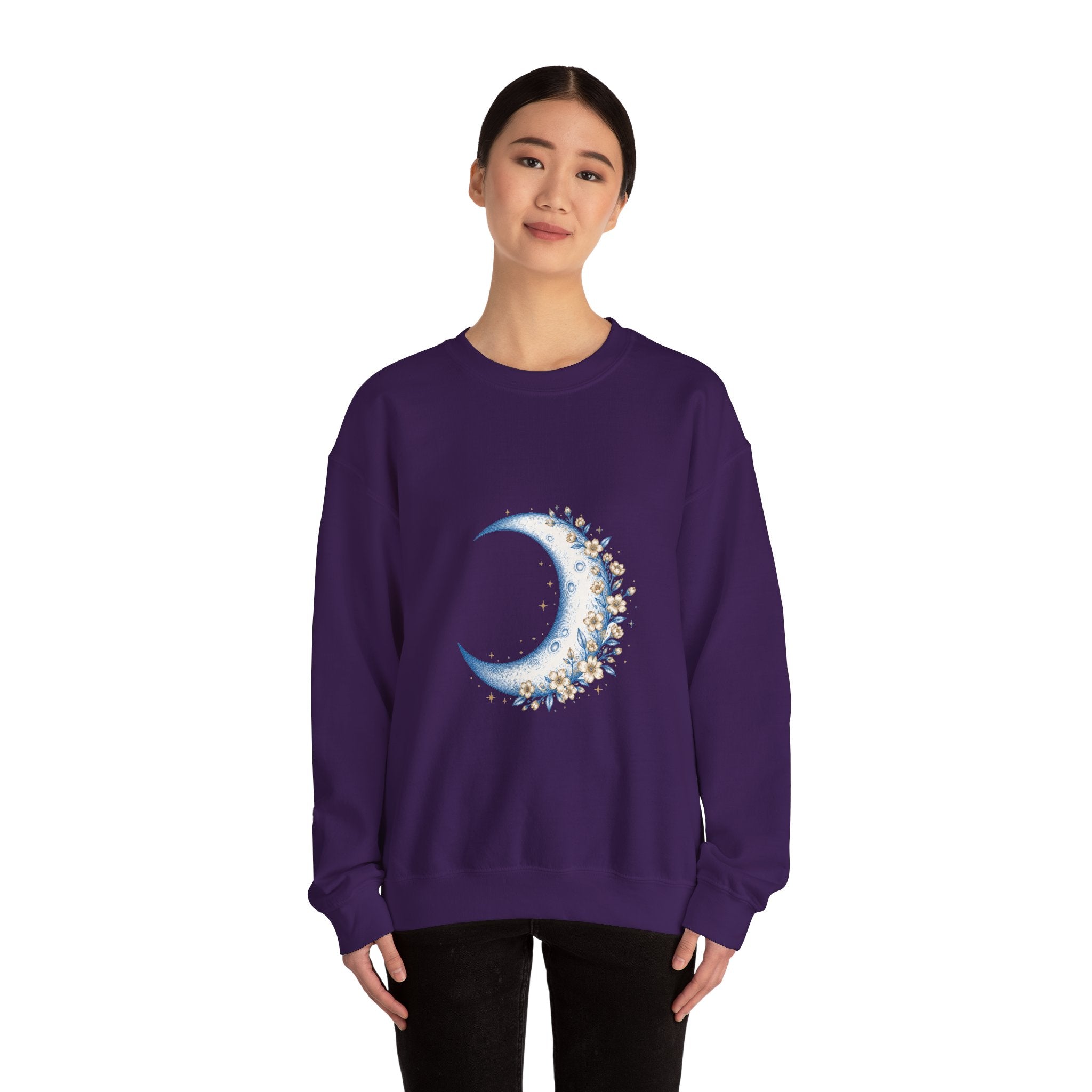 Matching Couple Sweatshirt - Waxing & Waning Moon Matching Couple Crewneck Sweatshirt Hand-Drawn Art His Hers Best Friend Gift - Design A