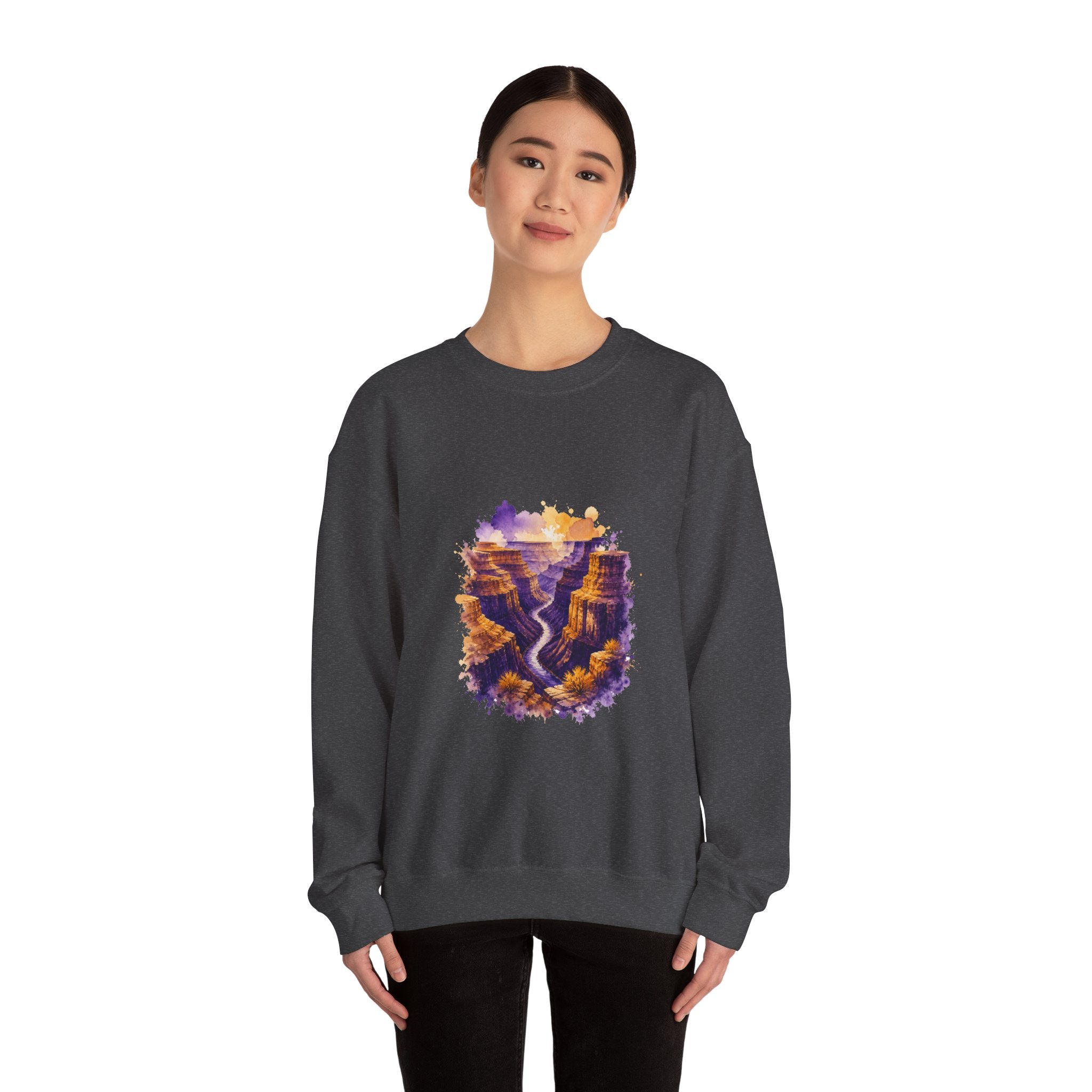 Matching Couple Sweatshirt - Lavender Fields & Canyon Matching Couple Premium Fleece Sweatshirt Watercolor Art His Hers Birthday Gift - Design B