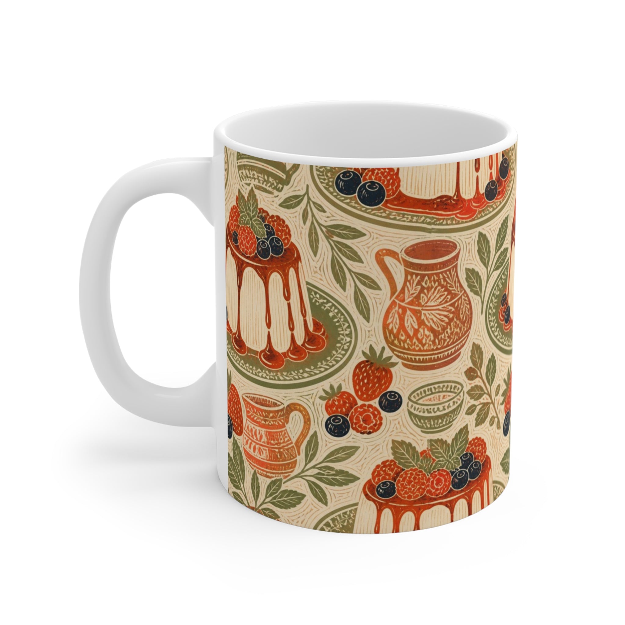 Panna Cotta 11oz Ceramic Mug Mediterranean Kitchen Linocut Design Italian Cottagecore Gift