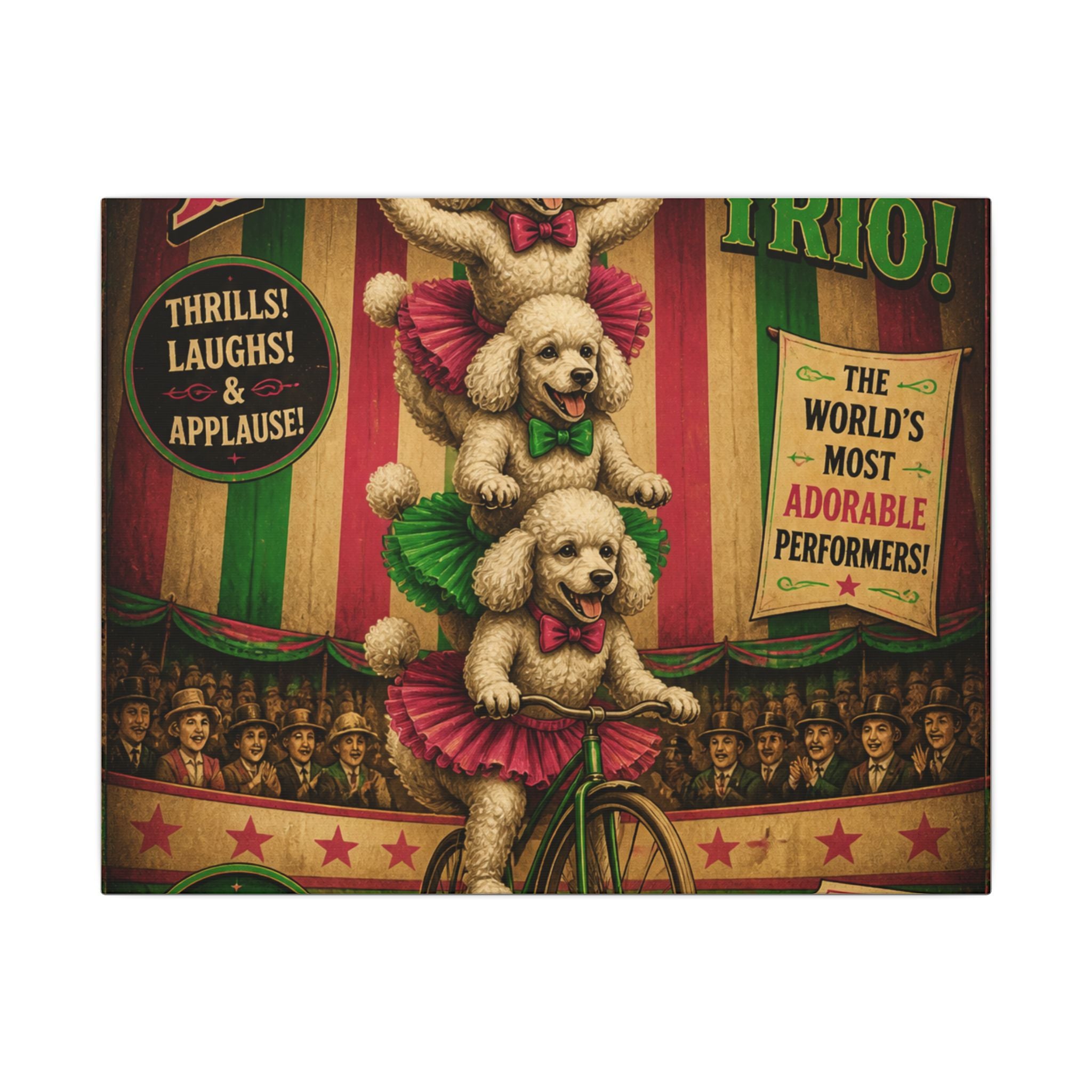 Poodle Stack Bicycle Wall Art Canvas 16×20 Vintage Circus Kitchen Decor Maximalist Print