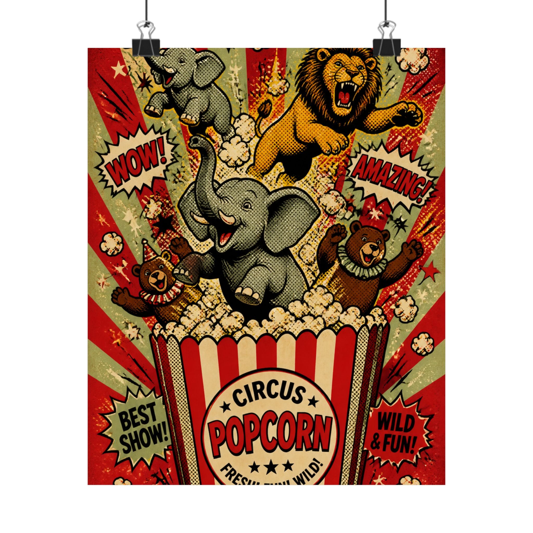 Popcorn Box Animals Wall Art Poster 18×24 Pop Art Living Room Decor Maximalist Print