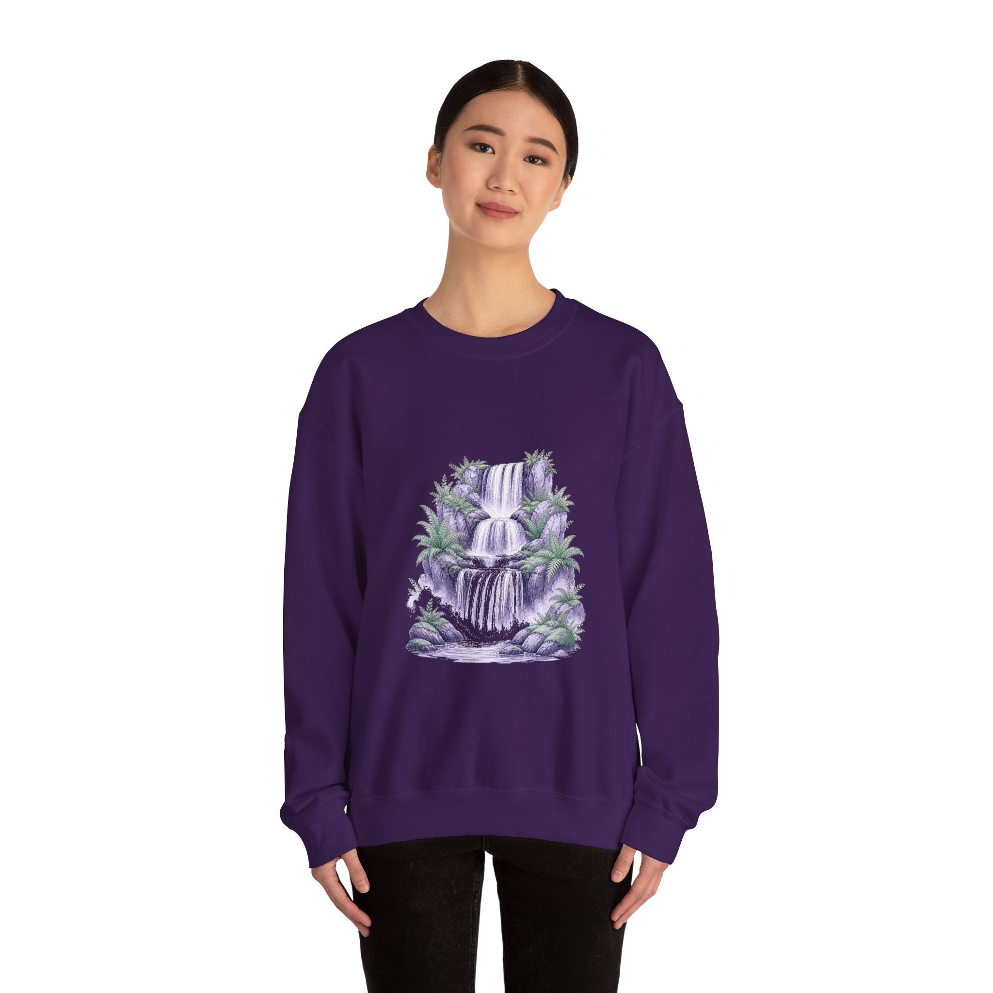 Matching Couple Sweatshirt - Wildfire & Waterfall Matching Couple Crewneck Sweatshirt Hand-Drawn Art His Hers Best Friend Gift - Design B