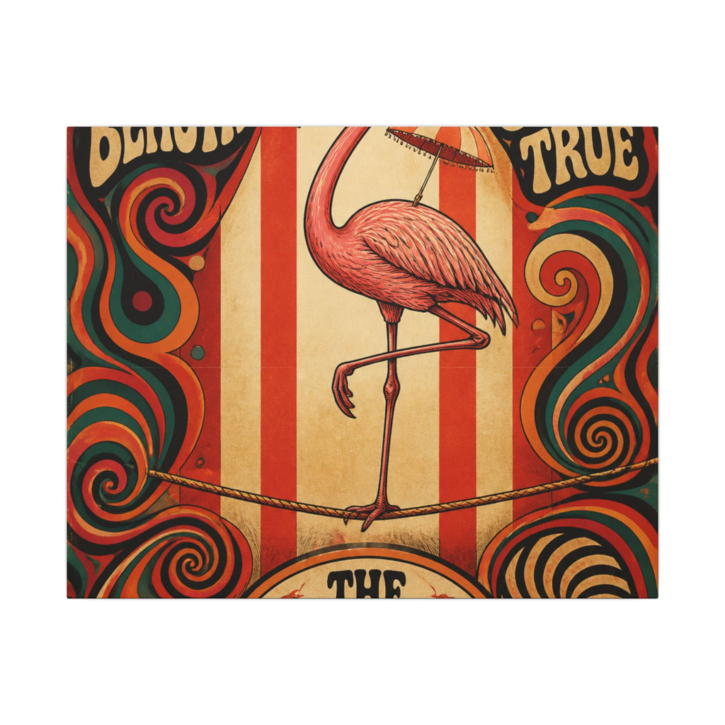 Flamingo Tightrope Wall Art Canvas 24×36 Psychedelic Dining Room Decor Maximalist Print