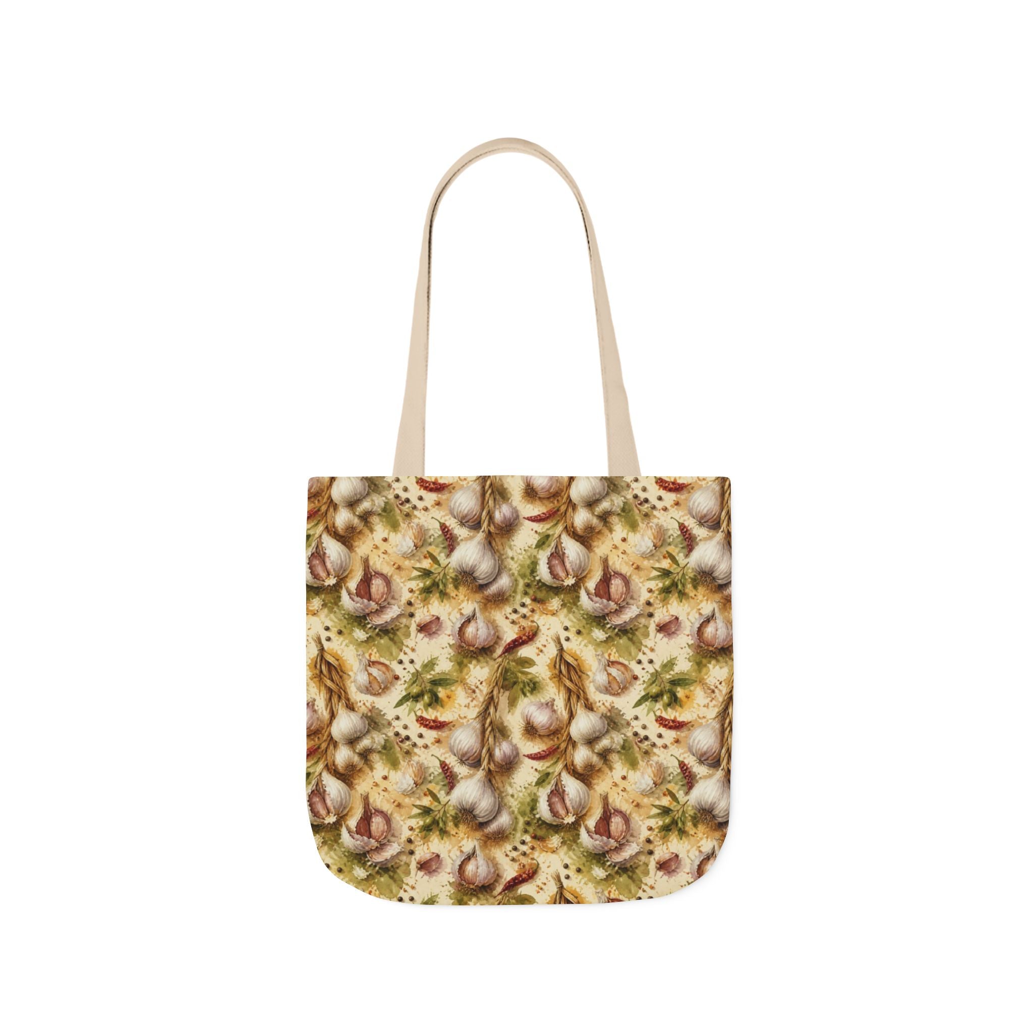 Garlic Bulbs & Cloves Canvas Tote Bag Mediterranean Kitchen Watercolor Splash Design Italian Cottagecore Gift