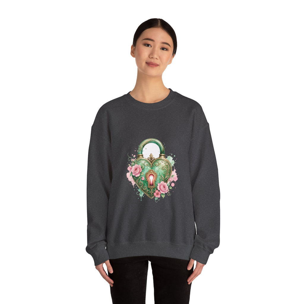 Matching Couple Sweatshirt - Key & Lock Matching Couple Crewneck Sweatshirt Watercolor Art His Hers Engagement Gift - Design B
