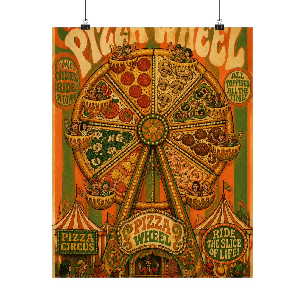 Pizza Ferris Wheel Wall Art Poster 24×36 Psychedelic Dining Room Decor Maximalist Print