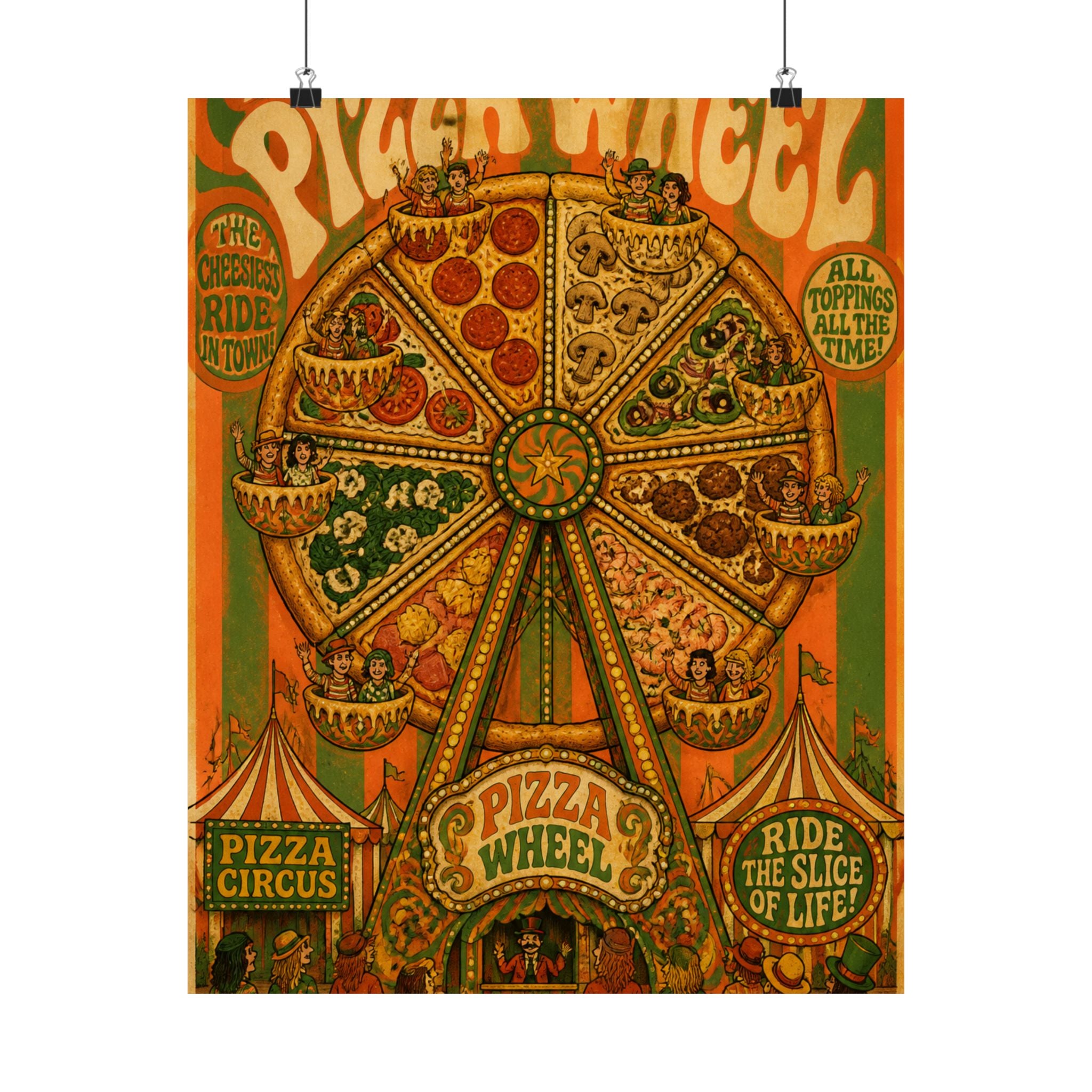 Pizza Ferris Wheel Wall Art Poster 24×36 Psychedelic Dining Room Decor Maximalist Print