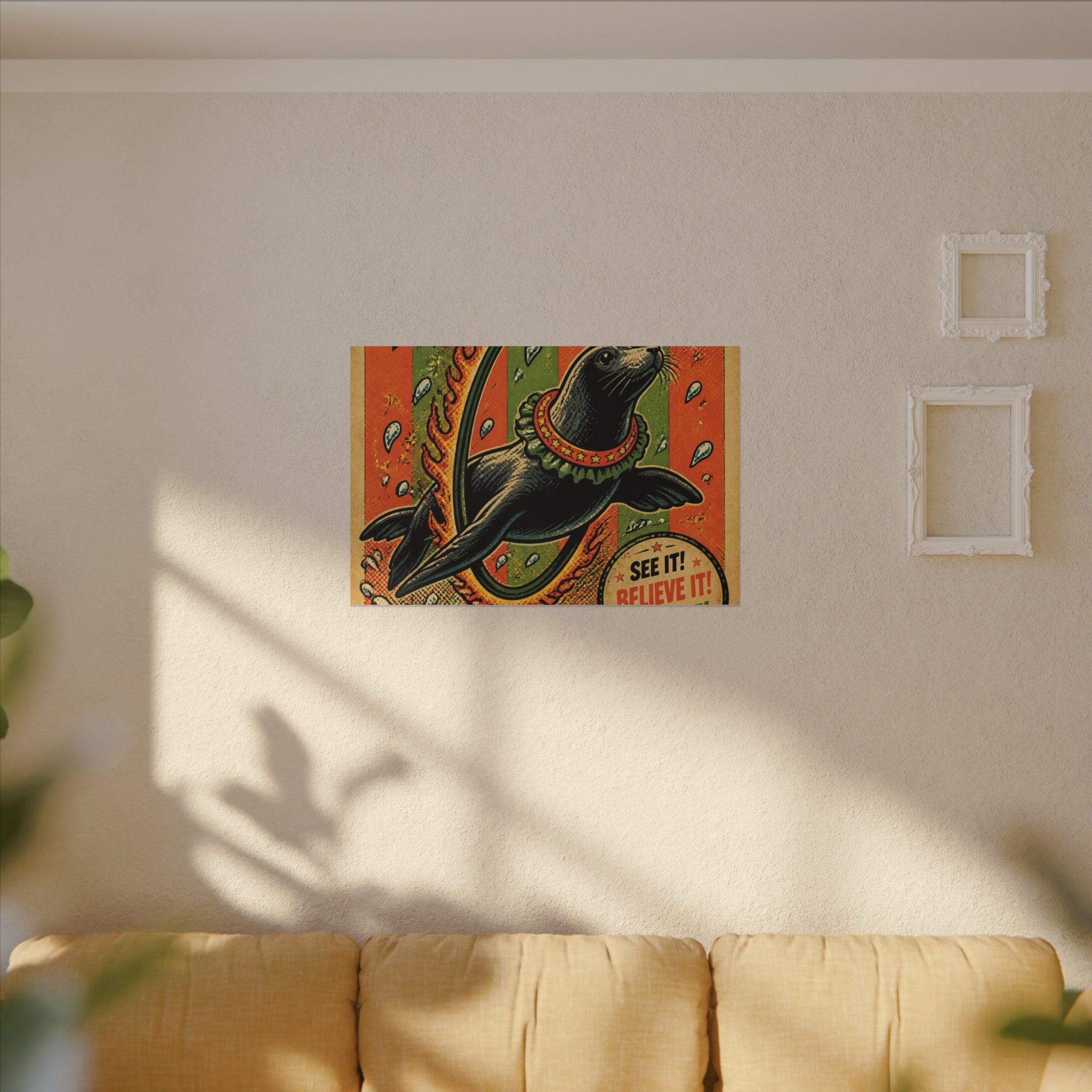 Seal Fire Hoop Wall Art Canvas 24×36 Pop Art Restaurant Decor Maximalist Print