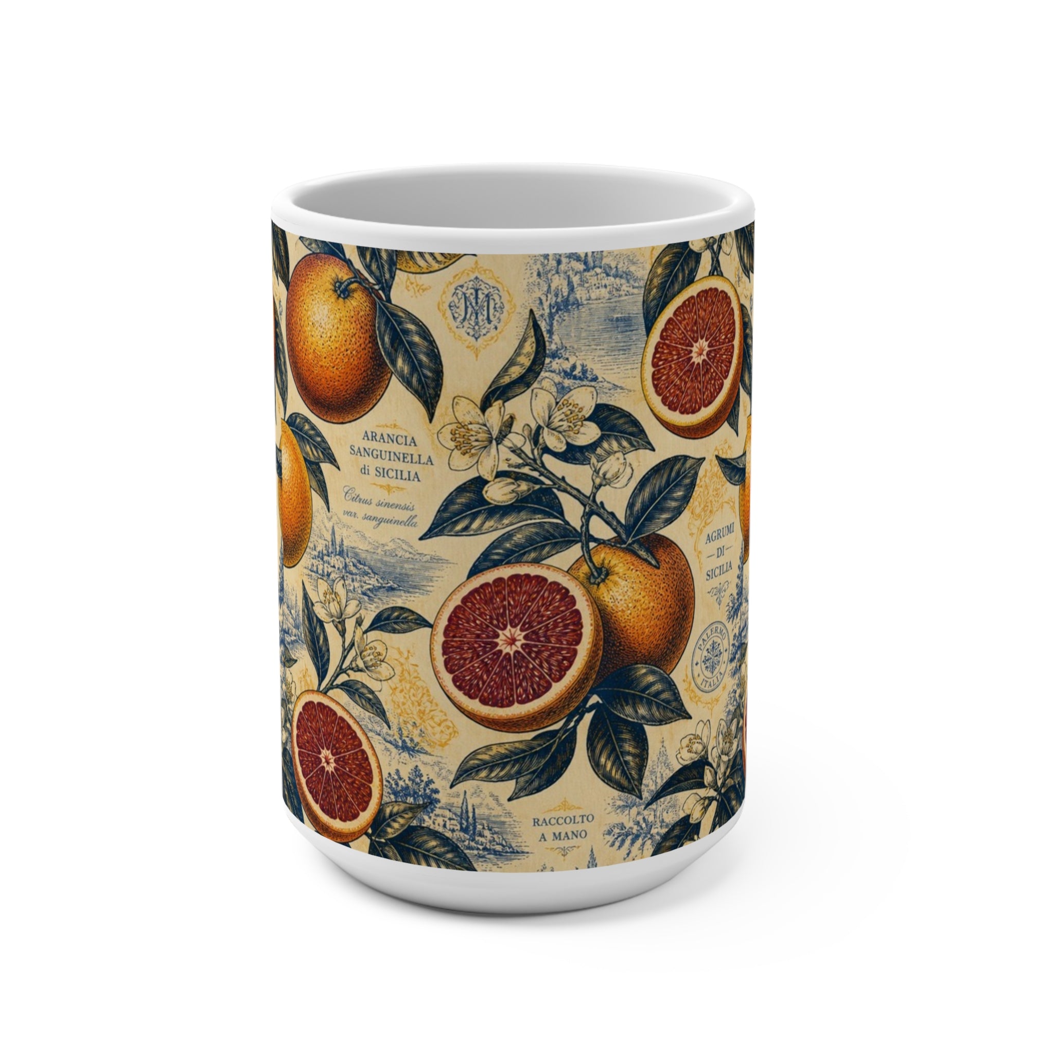 Blood Oranges 15oz Ceramic Mug Mediterranean Kitchen Botanical Design Italian Cottagecore Gift