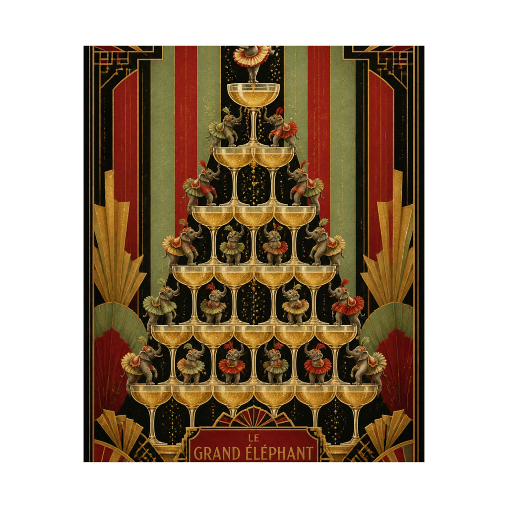 Champagne Tower Elephants Wall Art Poster 18×24 Art Deco Entryway Decor Maximalist Print