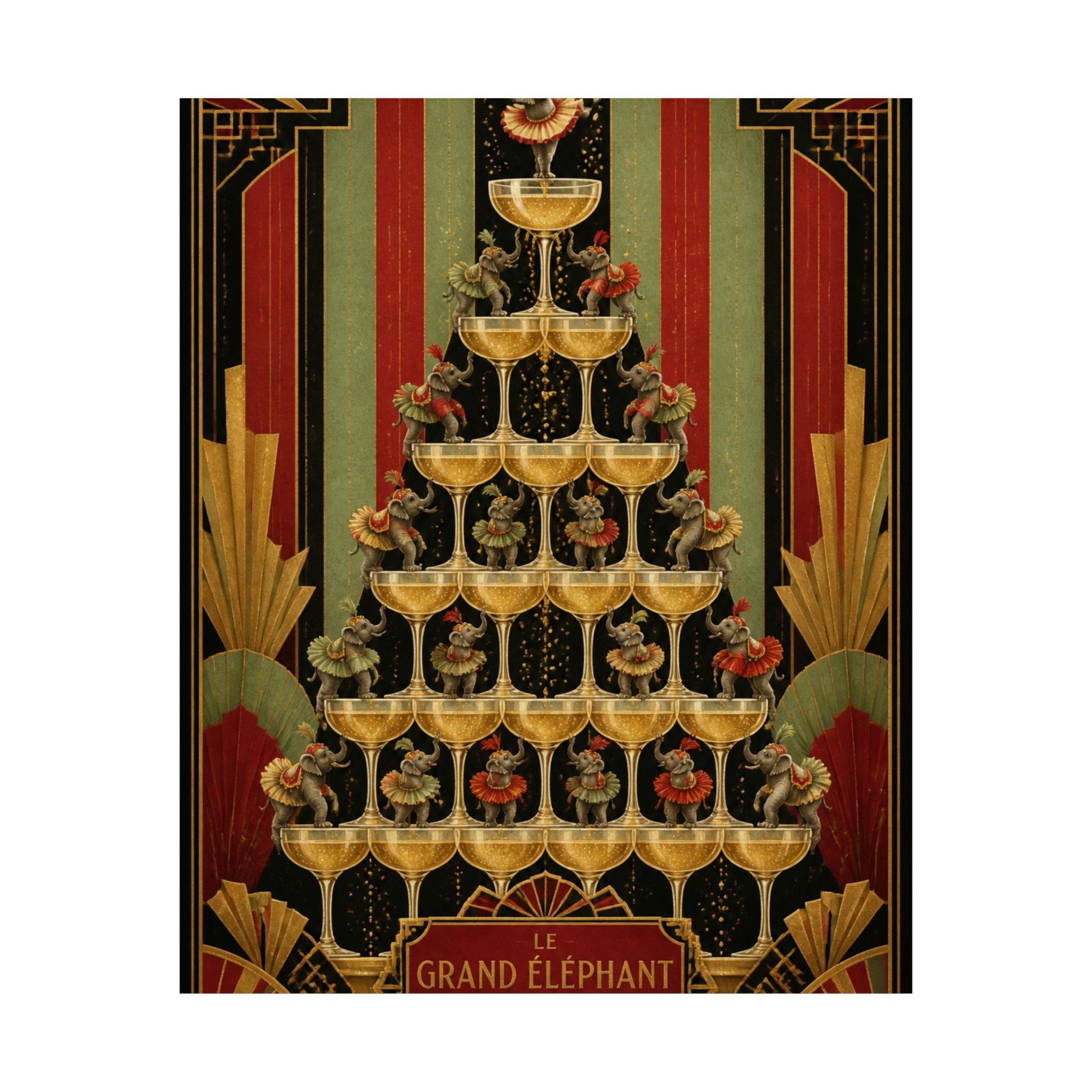 Champagne Tower Elephants Wall Art Poster 18×24 Art Deco Entryway Decor Maximalist Print