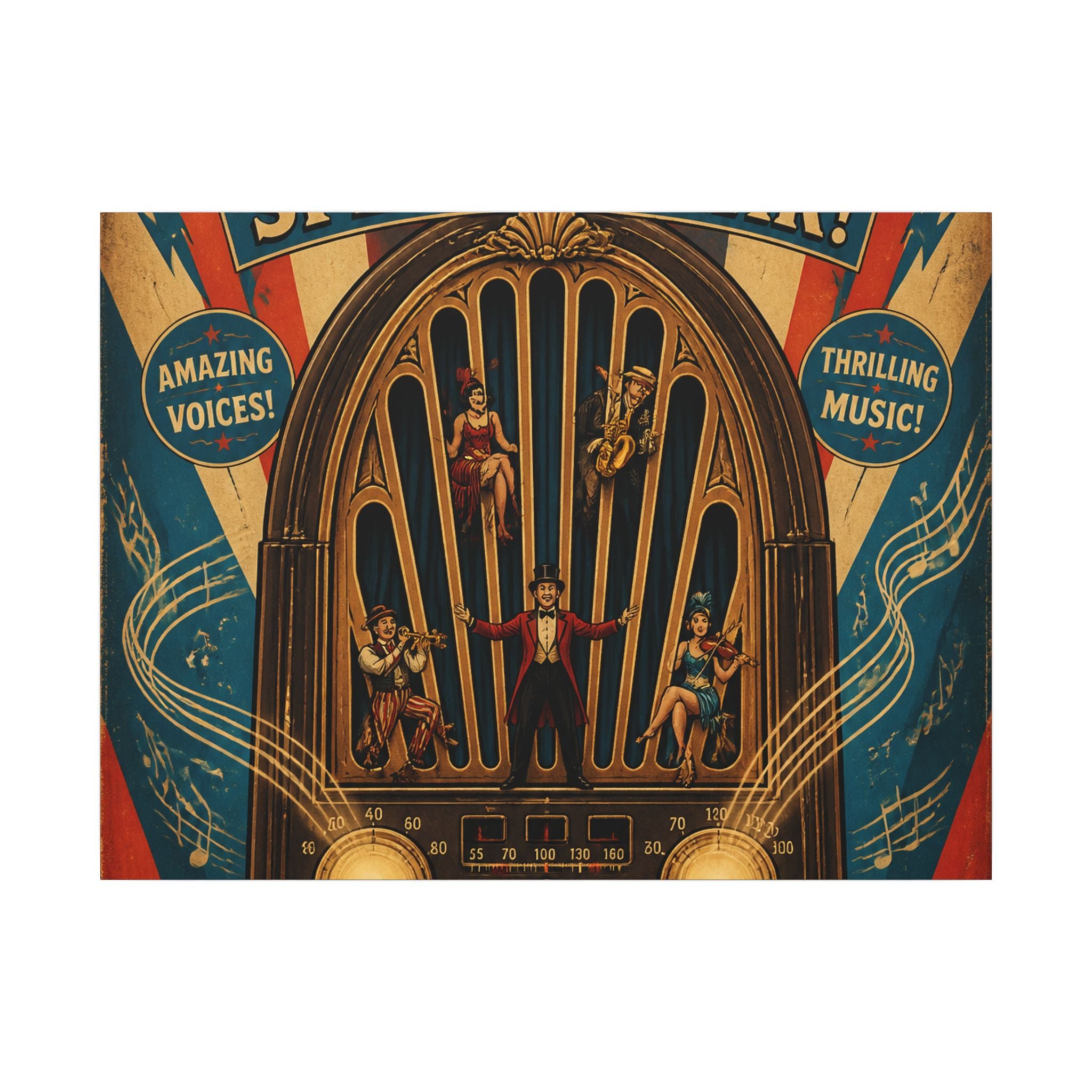 Vintage Radio Stage Wall Art Canvas 16×20 Vintage Circus Kitchen Decor Maximalist Print