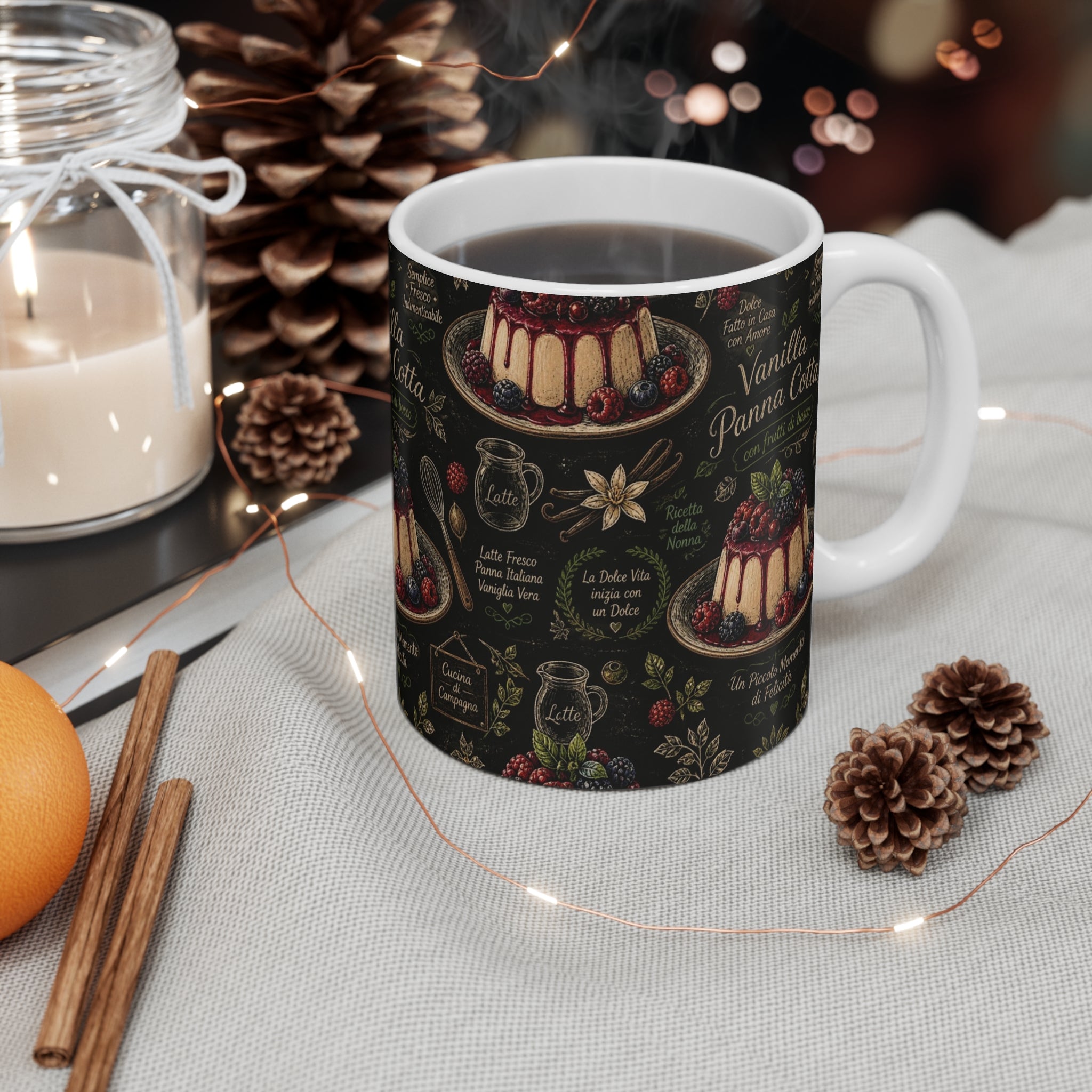 Panna Cotta 11oz Ceramic Mug Mediterranean Kitchen Chalk Art Design Italian Cottagecore Gift