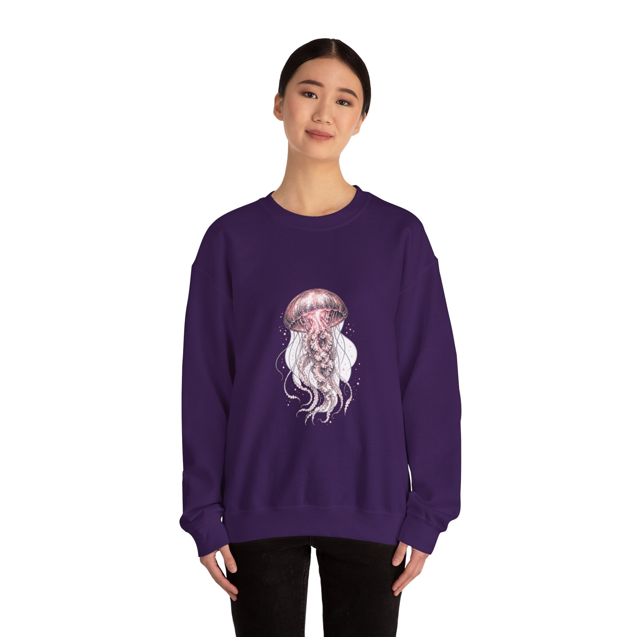 Matching Couple Sweatshirt - Octopus & Jellyfish Matching Couple Crewneck Sweatshirt Hand-Drawn Art His Hers Best Friend Gift - Design B