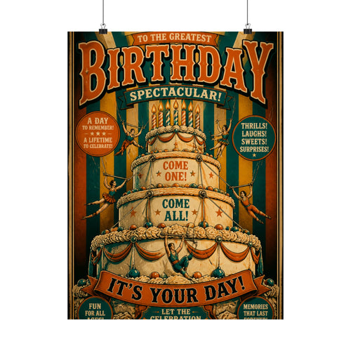 Birthday Cake Trapeze Wall Art Poster 24×36 Vintage Circus Bedroom Decor Maximalist Print