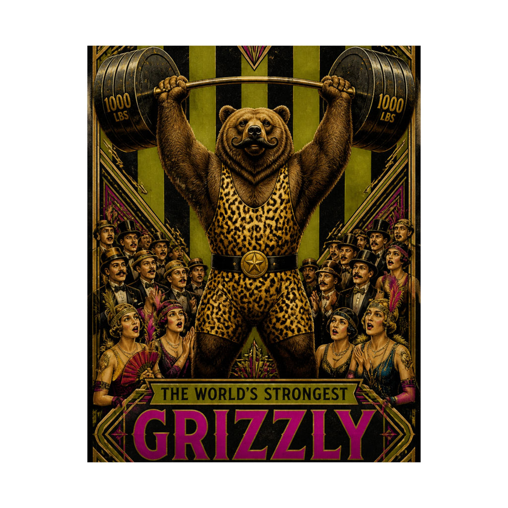 Strongman Bear Wall Art Poster 24×36 Art Deco Bar Area Decor Maximalist Print