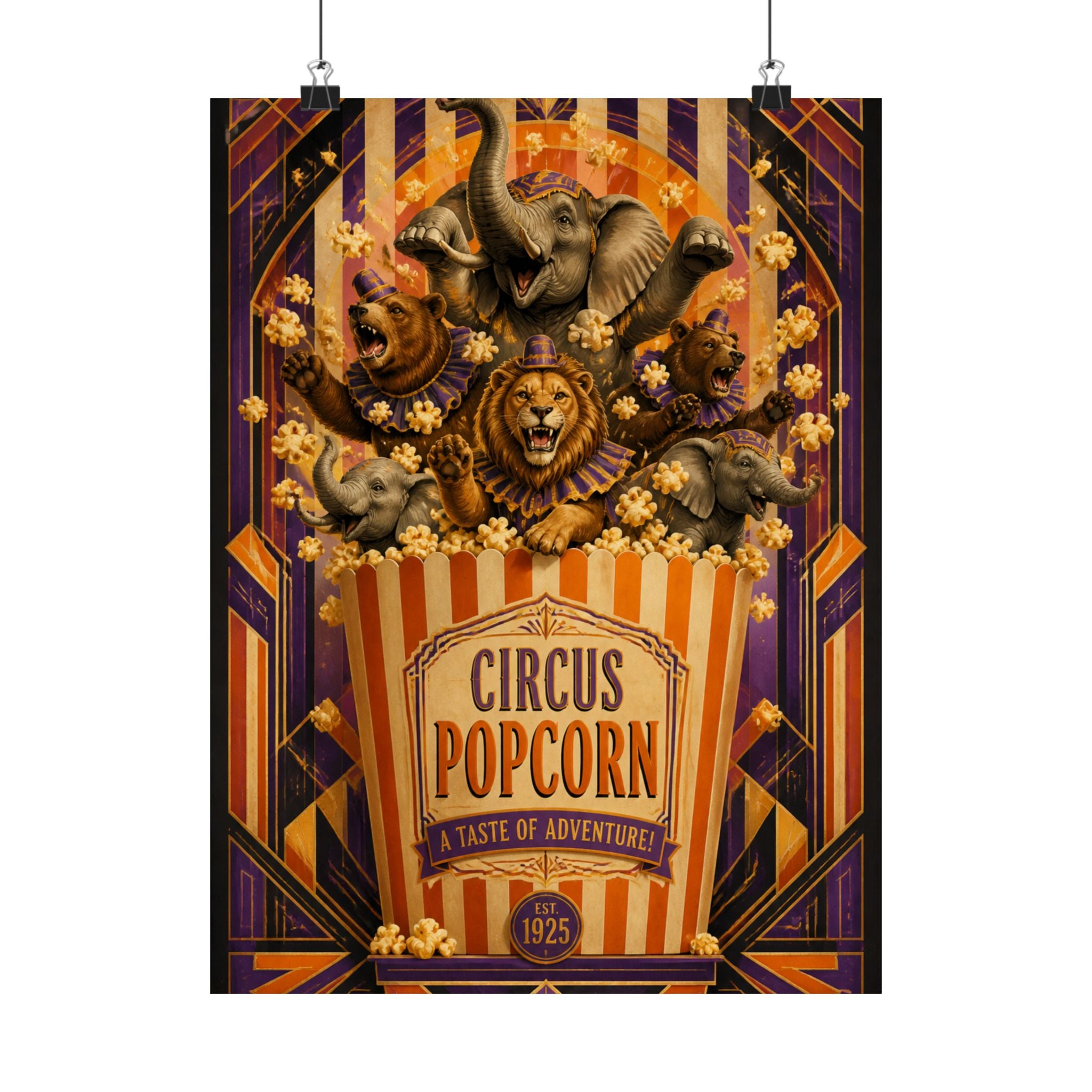 Popcorn Box Animals Wall Art Poster 24×36 Art Deco Bar Area Decor Maximalist Print