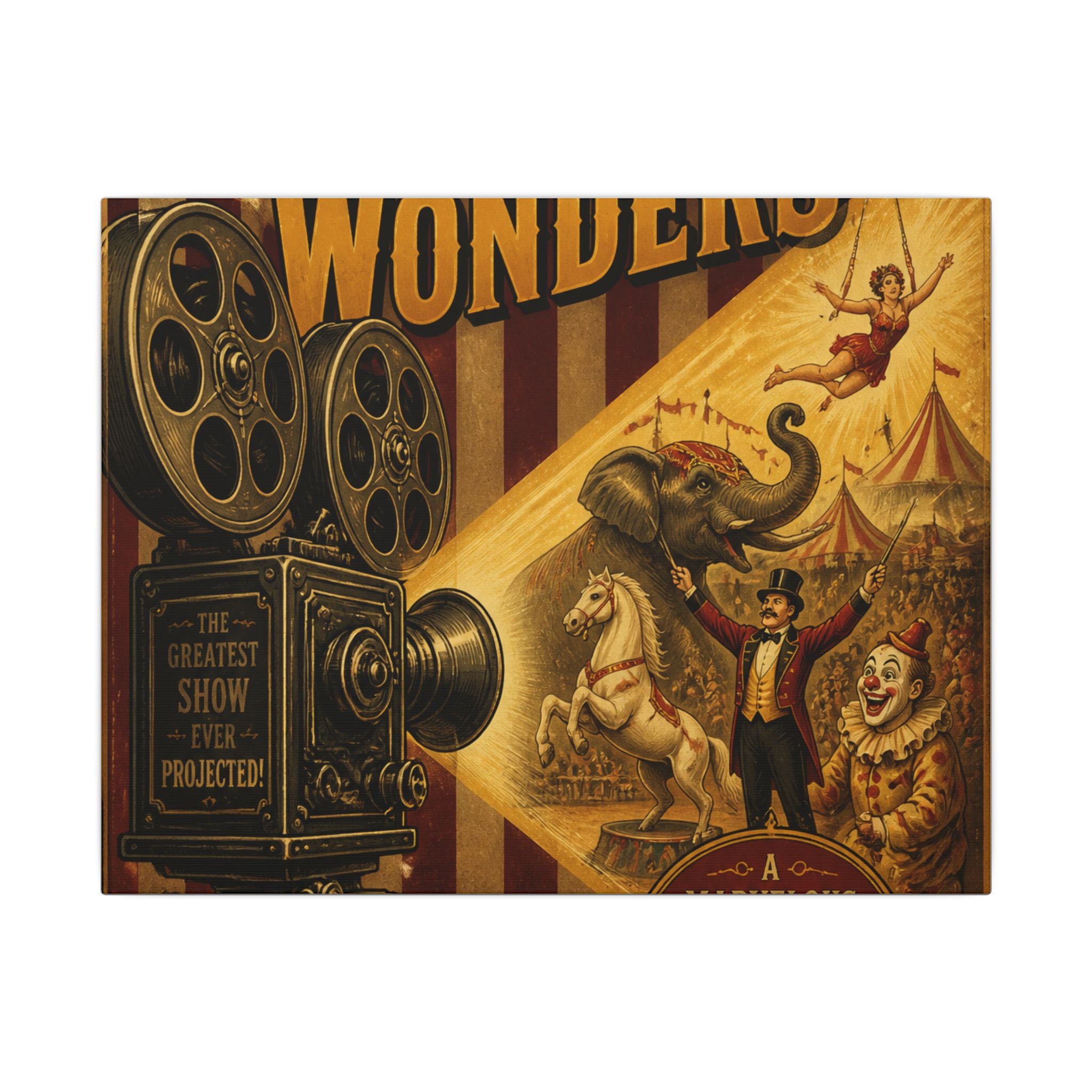 Film Camera Projector Show Wall Art Canvas 24×36 Vintage Circus Bedroom Decor Maximalist Print