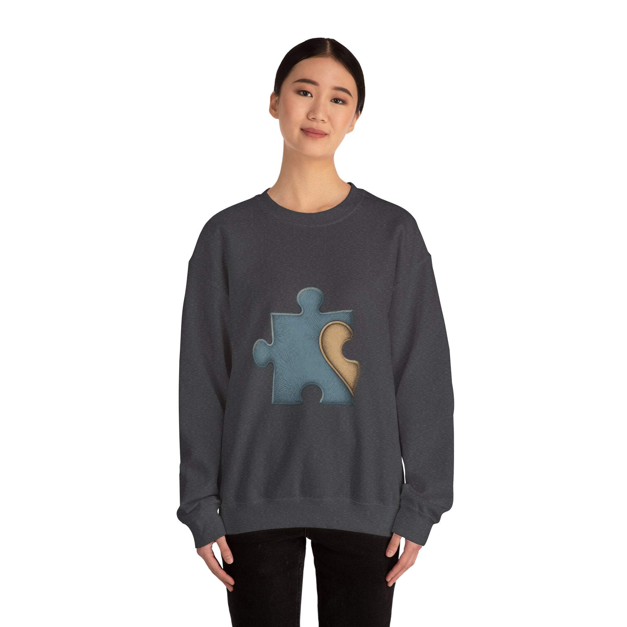Matching Couple Sweatshirt - Puzzle Pieces Matching Couple Comfort Colors Crew Hand-Drawn Art His Hers Anniversary Gift - Design A