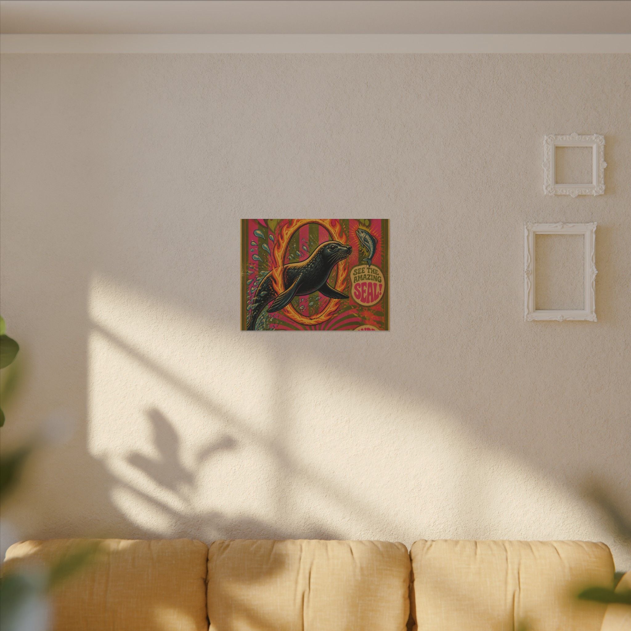 Seal Fire Hoop Wall Art Canvas 24×36 Psychedelic Dining Room Decor Maximalist Print
